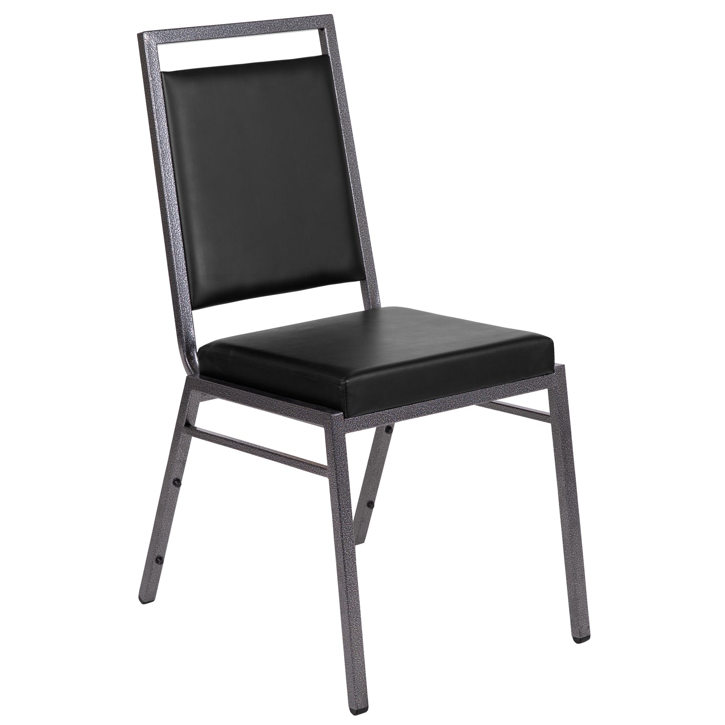 HERCULES Series Square Back Stacking Banquet Chair in Black Vinyl with Silvervein Frame Black Vinyl/Silver Vein Frame