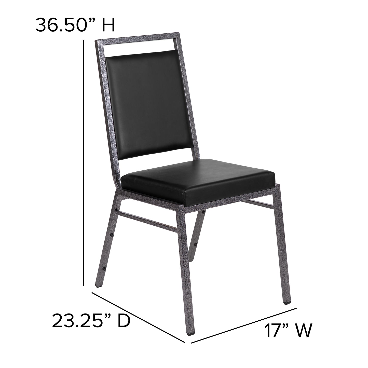 HERCULES Series Square Back Stacking Banquet Chair in Black Vinyl with Silvervein Frame Black Vinyl/Silver Vein Frame