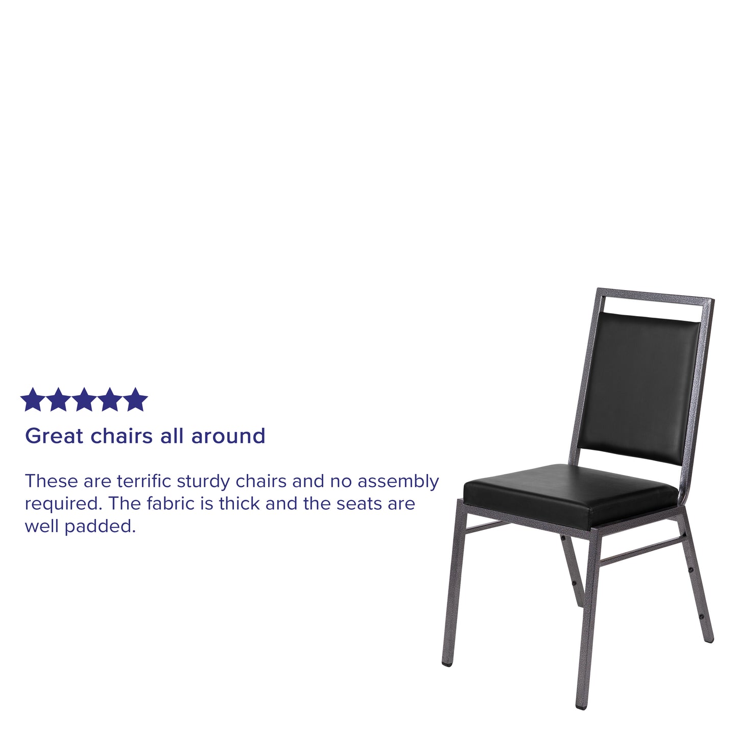 HERCULES Series Square Back Stacking Banquet Chair in Black Vinyl with Silvervein Frame Black Vinyl/Silver Vein Frame