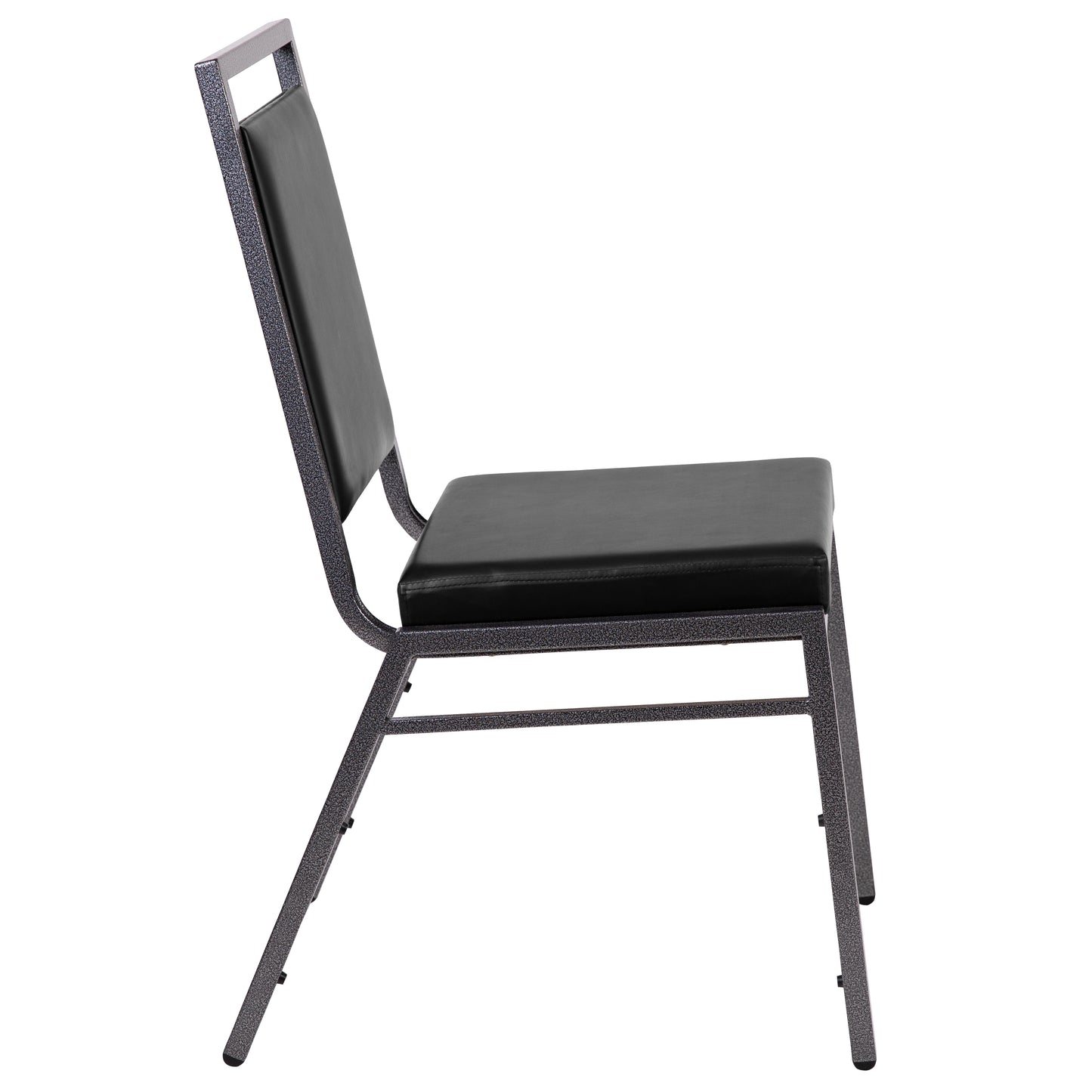 HERCULES Series Square Back Stacking Banquet Chair in Black Vinyl with Silvervein Frame Black Vinyl/Silver Vein Frame