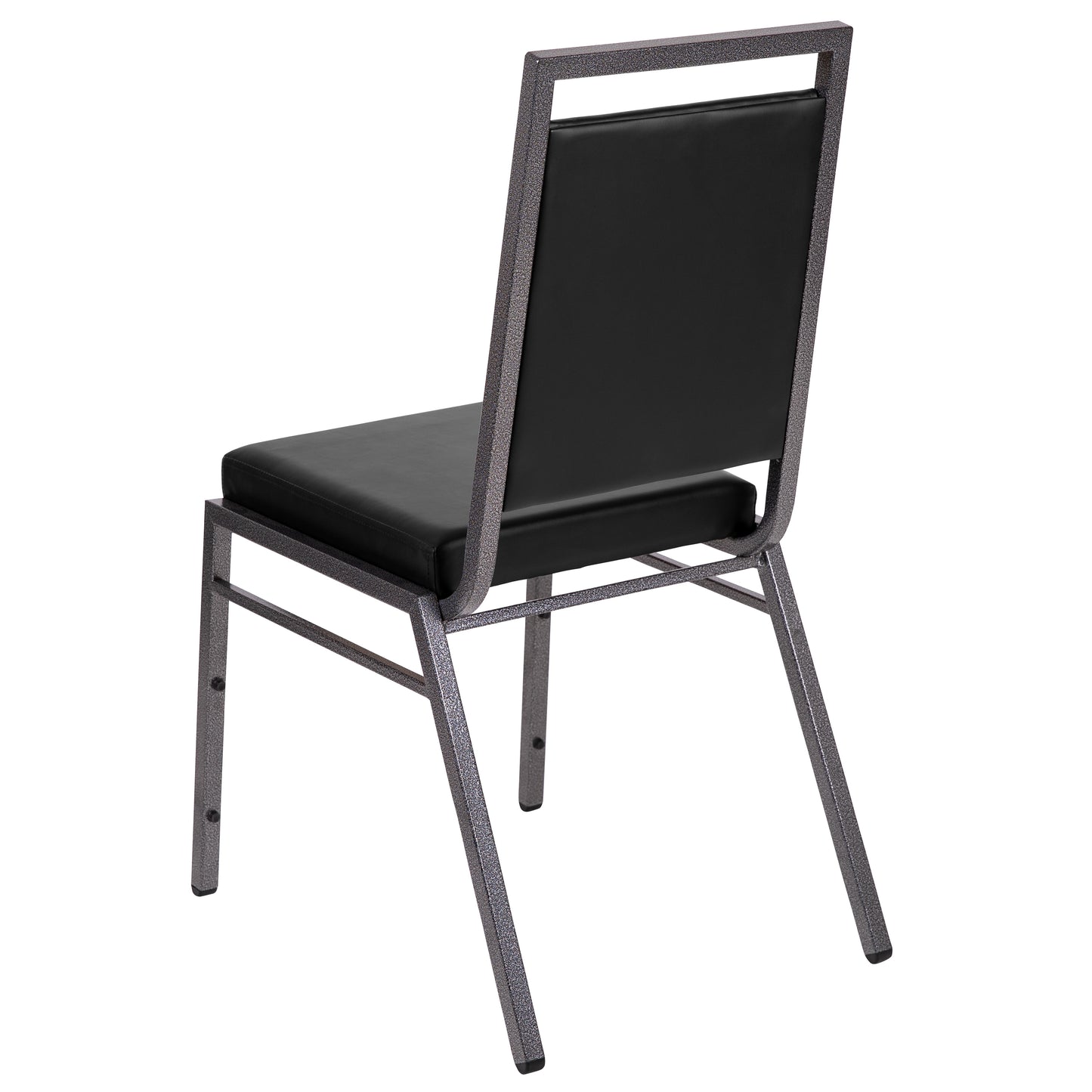 HERCULES Series Square Back Stacking Banquet Chair in Black Vinyl with Silvervein Frame Black Vinyl/Silver Vein Frame