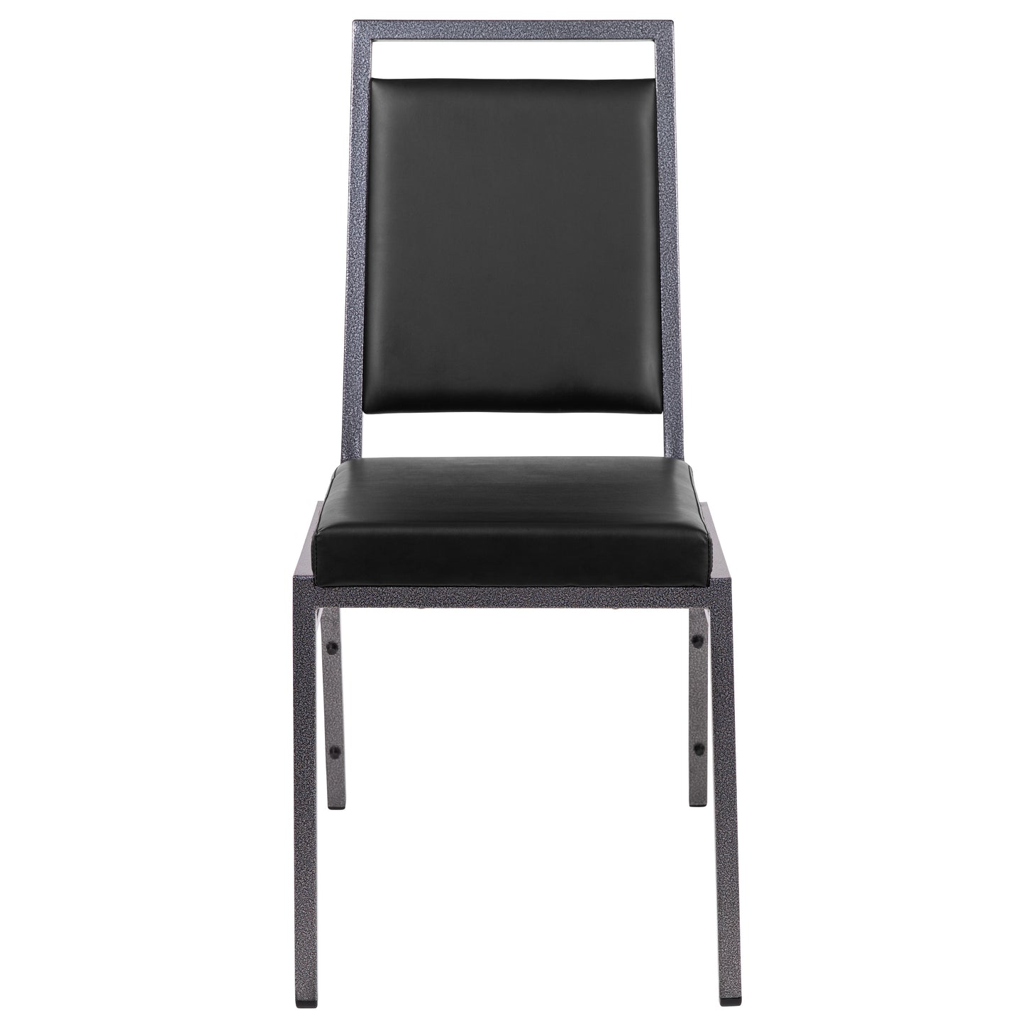 HERCULES Series Square Back Stacking Banquet Chair in Black Vinyl with Silvervein Frame Black Vinyl/Silver Vein Frame