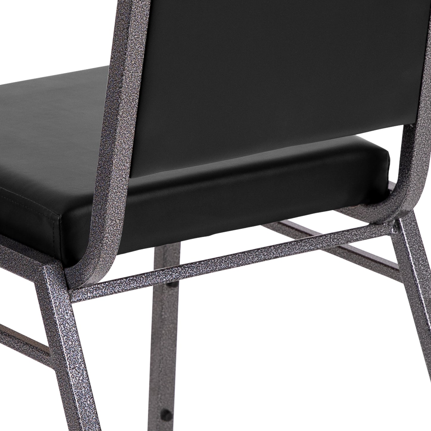 HERCULES Series Square Back Stacking Banquet Chair in Black Vinyl with Silvervein Frame Black Vinyl/Silver Vein Frame