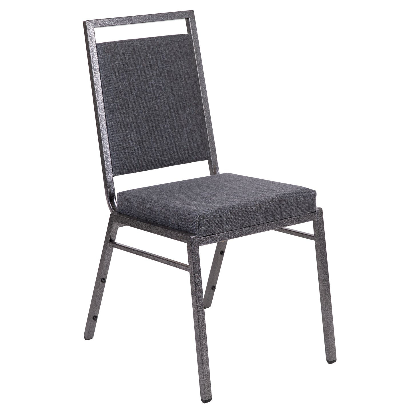 HERCULES Series Square Back Stacking Banquet Chair in Dark Gray Fabric with Silvervein Frame Dark Gray Fabric/Silver Vein Frame FD-LUX-SIL-DKGY-GG