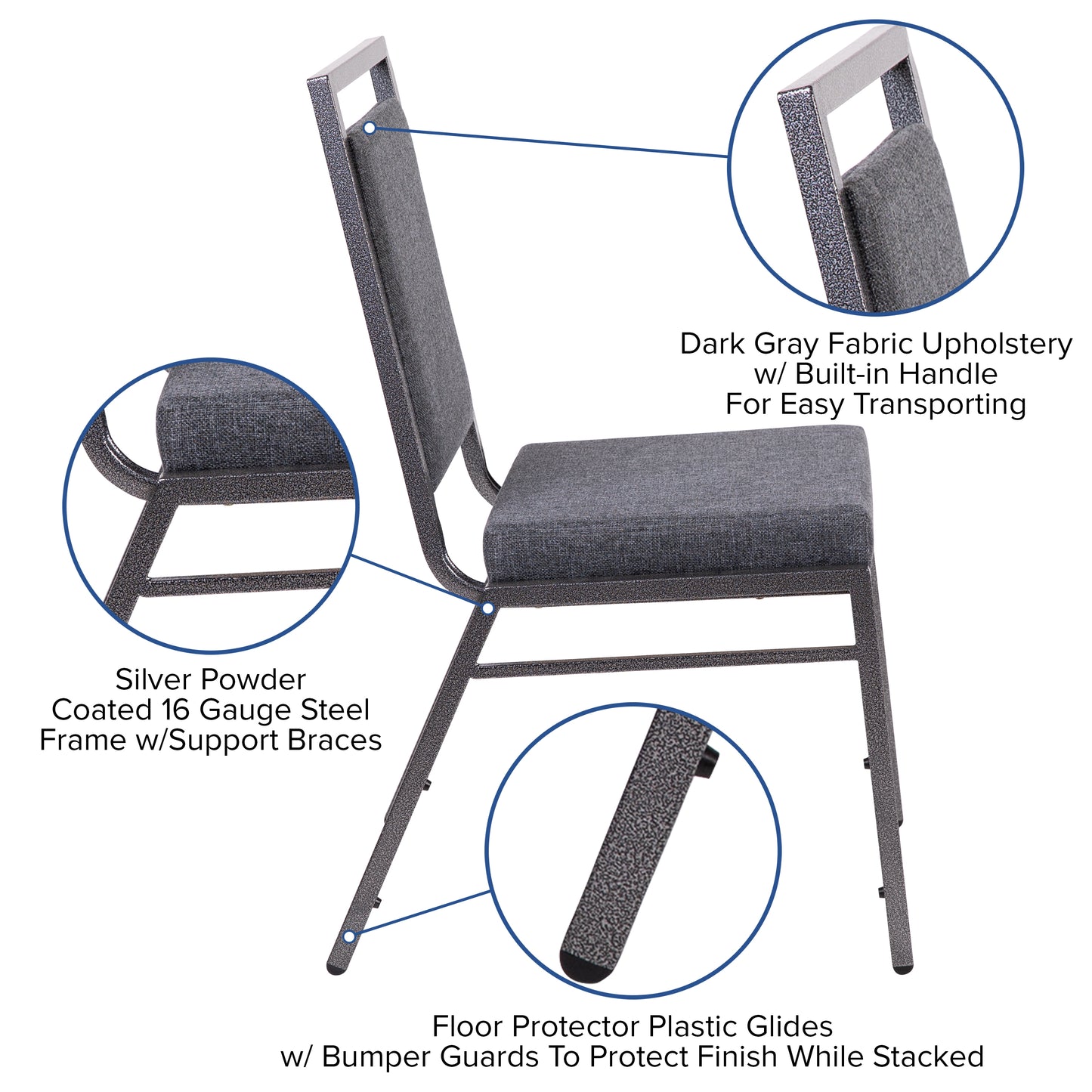 HERCULES Series Square Back Stacking Banquet Chair in Dark Gray Fabric with Silvervein Frame Dark Gray Fabric/Silver Vein Frame FD-LUX-SIL-DKGY-GG