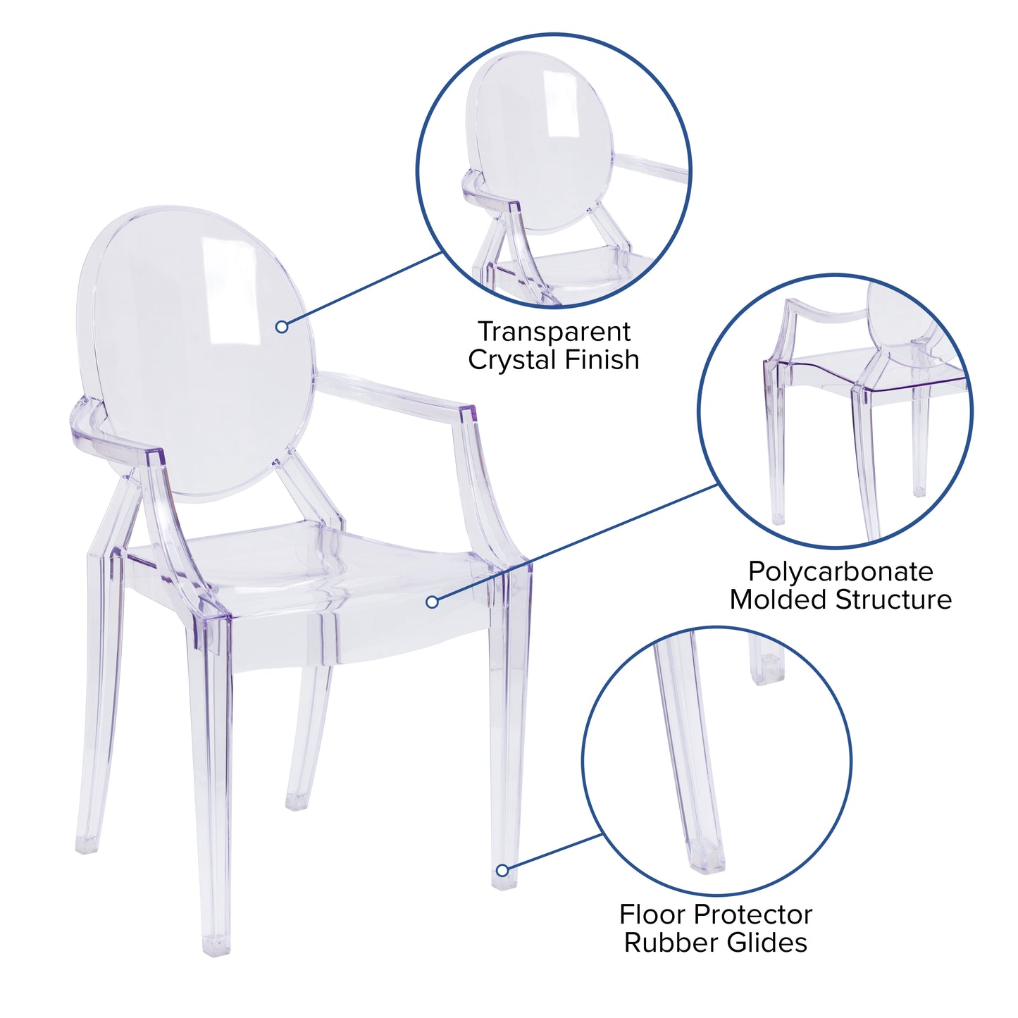 Shirley Ghost Chair with Arms in Transparent Crystal Clear