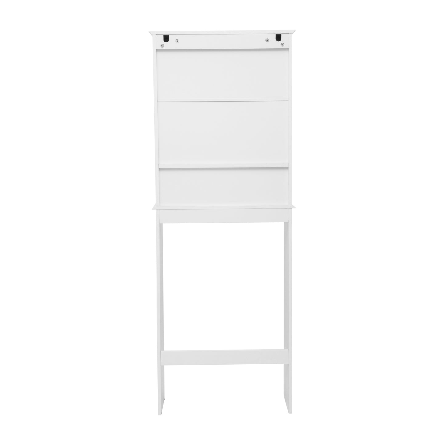 Dune Farmhouse Over the Toilet Shelf Cabinet, Magnetic Close Doors, Adjustable In-Cabinet Shelf, Lower Open Shelf, Metal Handles and Hinges, White White