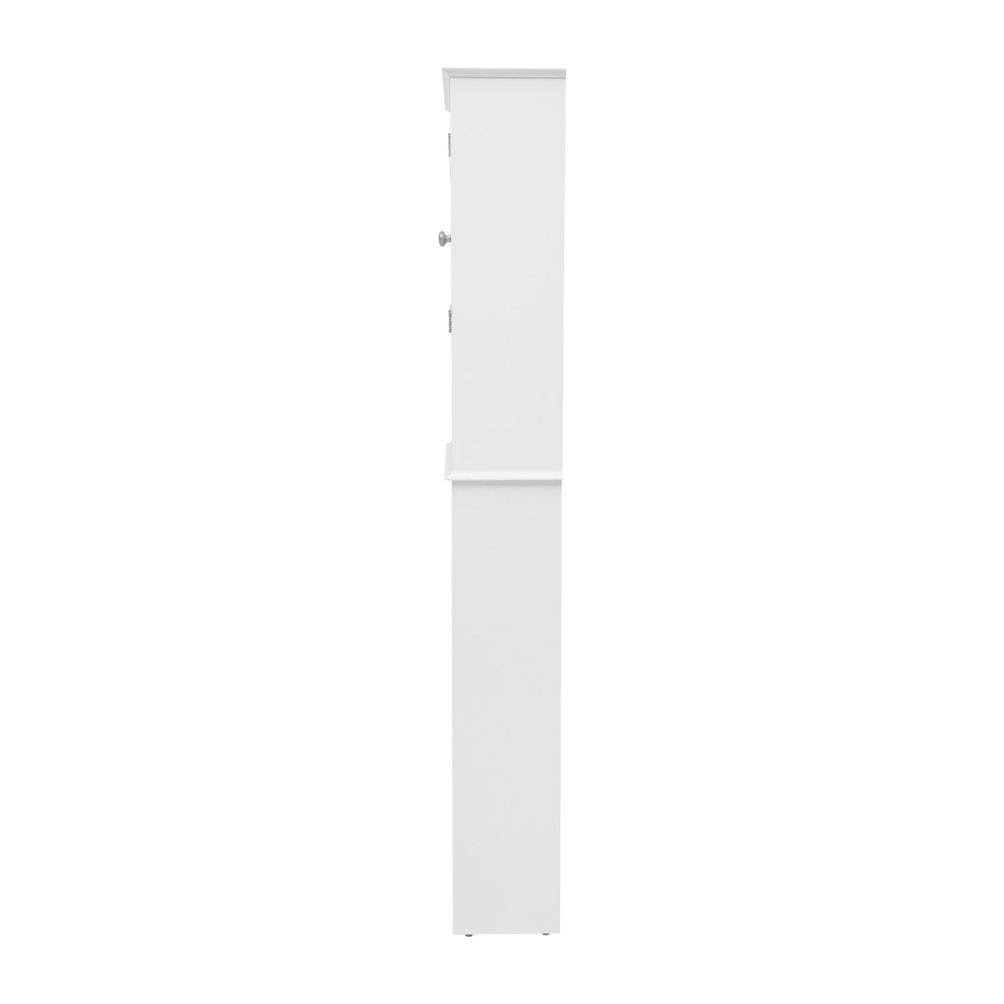 Dune Farmhouse Over the Toilet Shelf Cabinet, Magnetic Close Doors, Adjustable In-Cabinet Shelf, Lower Open Shelf, Metal Handles and Hinges, White White
