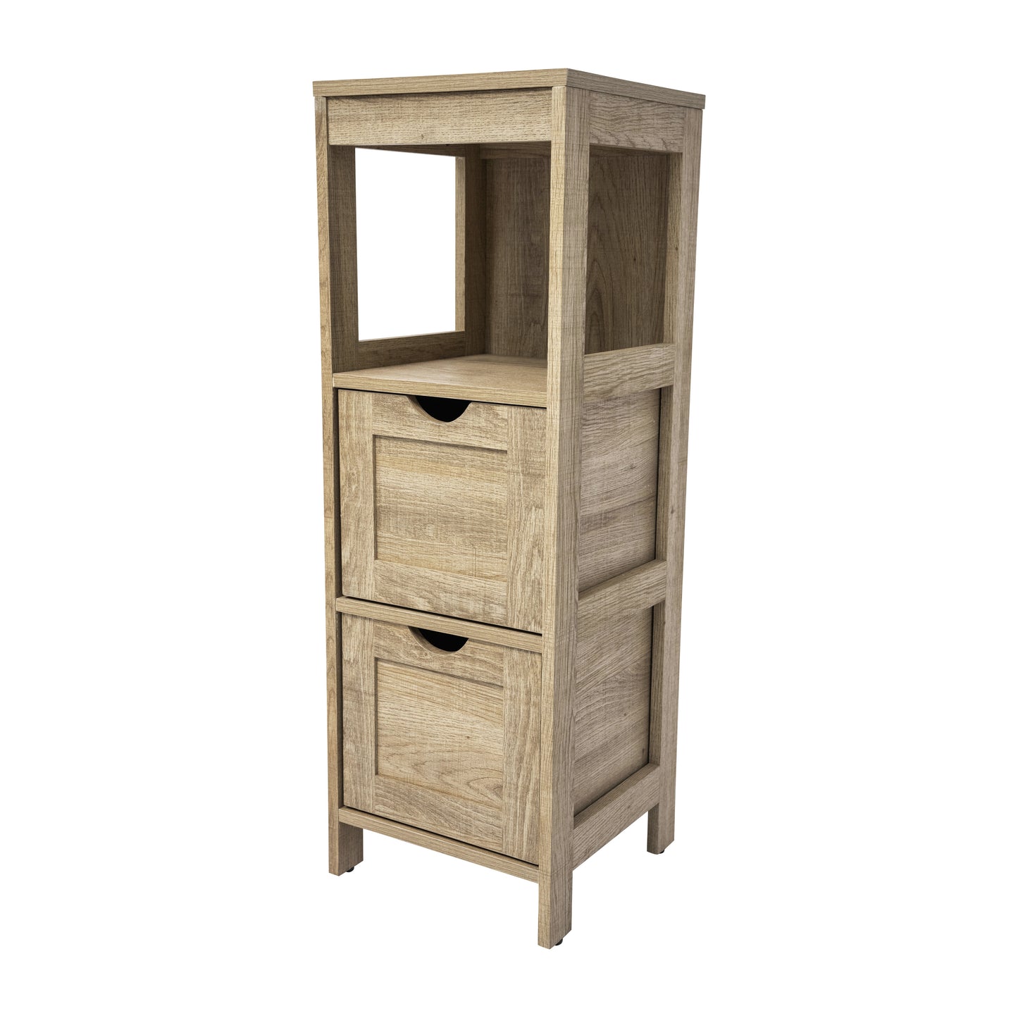 Dune Farmhouse Bathroom Storage Organizer with Two Removable Drawers and Open Display Shelf in Brown Brown
