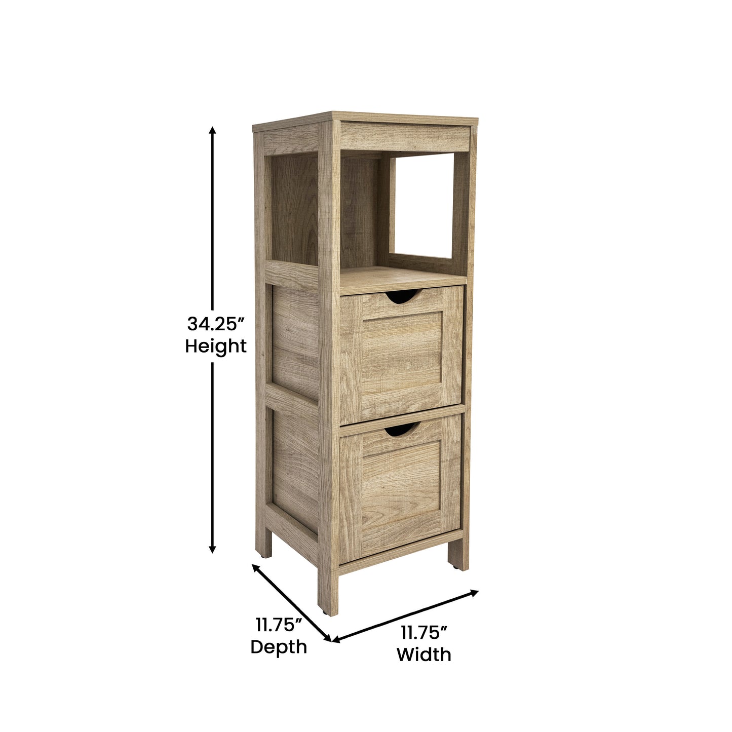 Dune Farmhouse Bathroom Storage Organizer with Two Removable Drawers and Open Display Shelf in Brown Brown