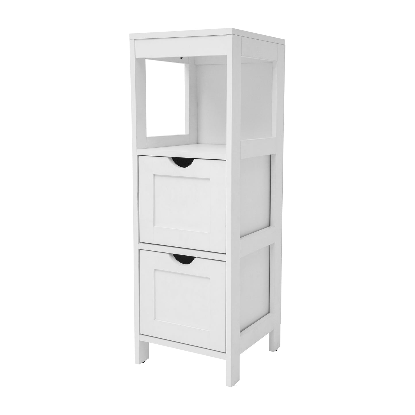 Dune Farmhouse Bathroom Storage Organizer with Two Removable Drawers and Open Display Shelf in White White