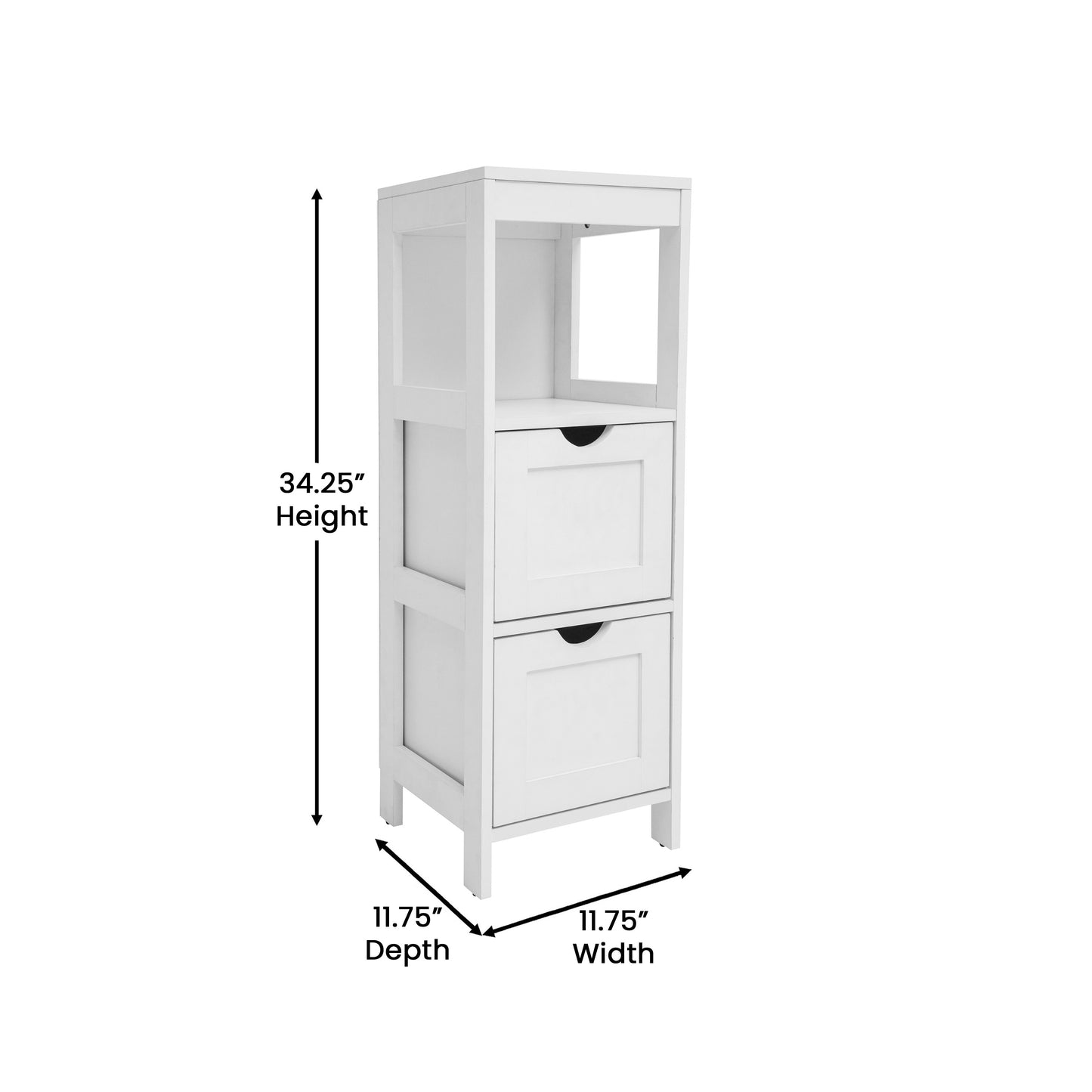 Dune Farmhouse Bathroom Storage Organizer with Two Removable Drawers and Open Display Shelf in White White