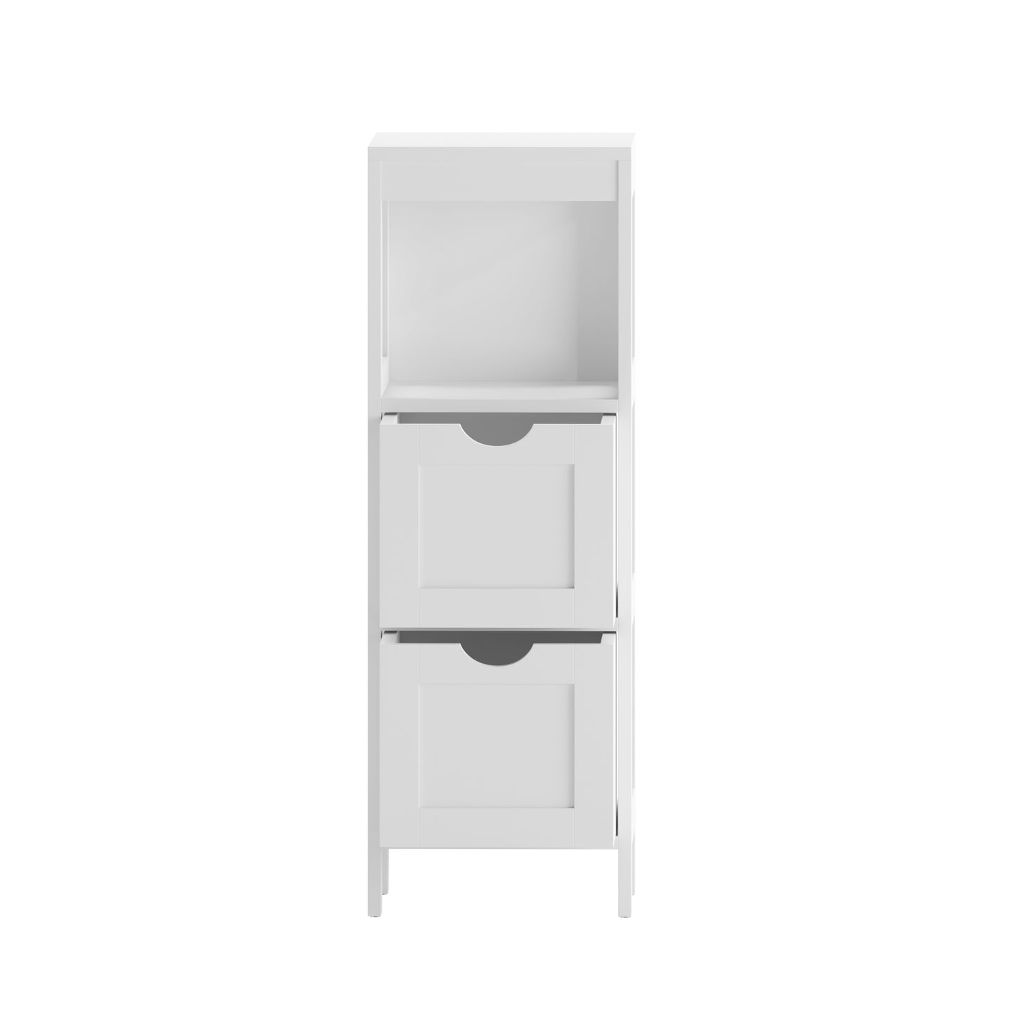 Dune Farmhouse Bathroom Storage Organizer with Two Removable Drawers and Open Display Shelf in White White