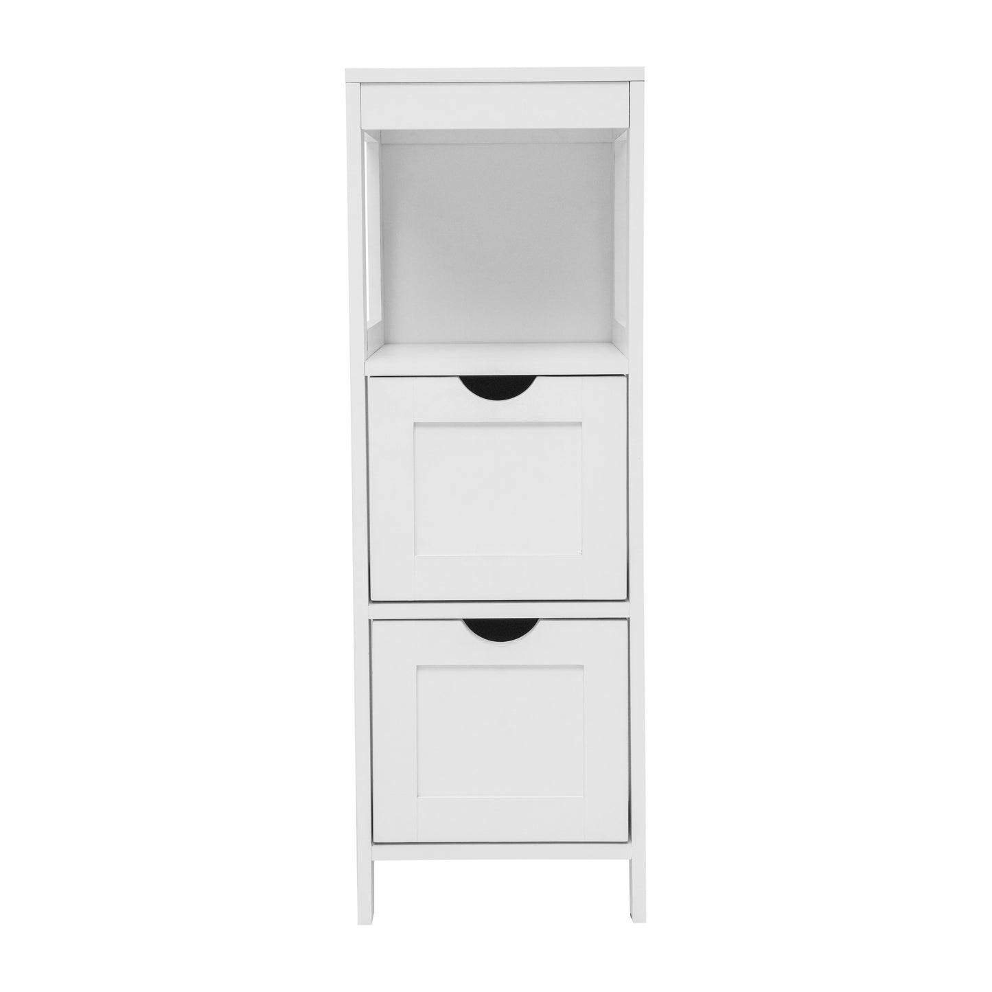 Dune Farmhouse Bathroom Storage Organizer with Two Removable Drawers and Open Display Shelf in White White