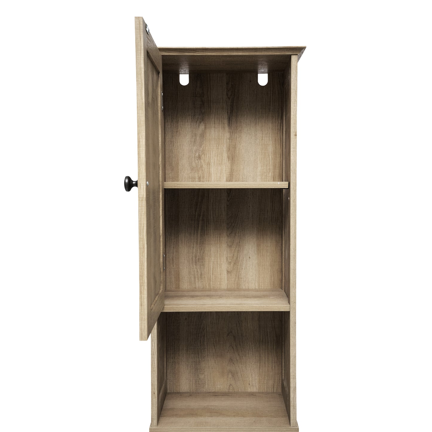 Dune Farmhouse Freestanding Bathroom Linen Tower Storage Cabinet with Magnetic Close Doors, 2 Adjustable Shelves, Open Display Shelf, Drawer in Brown Brown