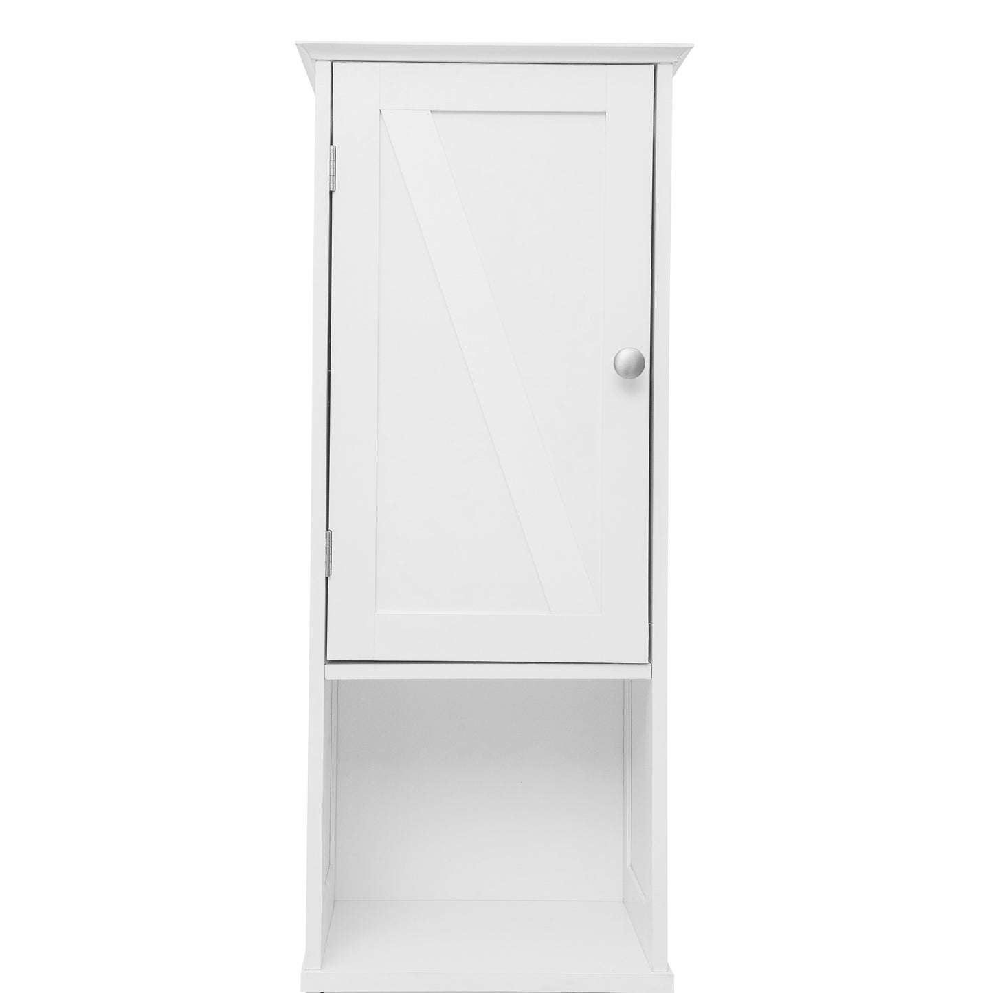 Dune Farmhouse Freestanding Bathroom Linen Tower Storage Cabinet with Magnetic Close Doors, 2 Adjustable Shelves, Open Display Shelf, Drawer in White White