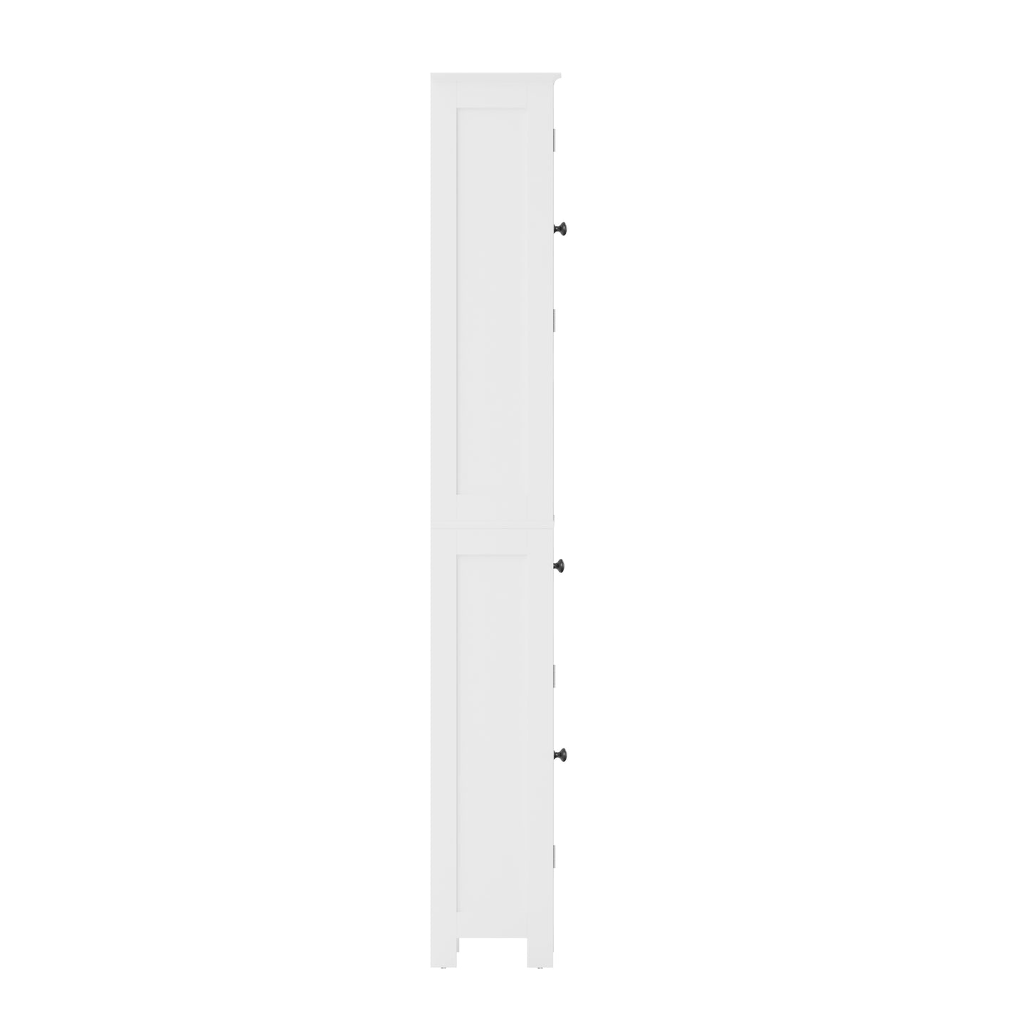 Dune Farmhouse Freestanding Bathroom Linen Tower Storage Cabinet with Magnetic Close Doors, 2 Adjustable Shelves, Open Display Shelf, Drawer in White White