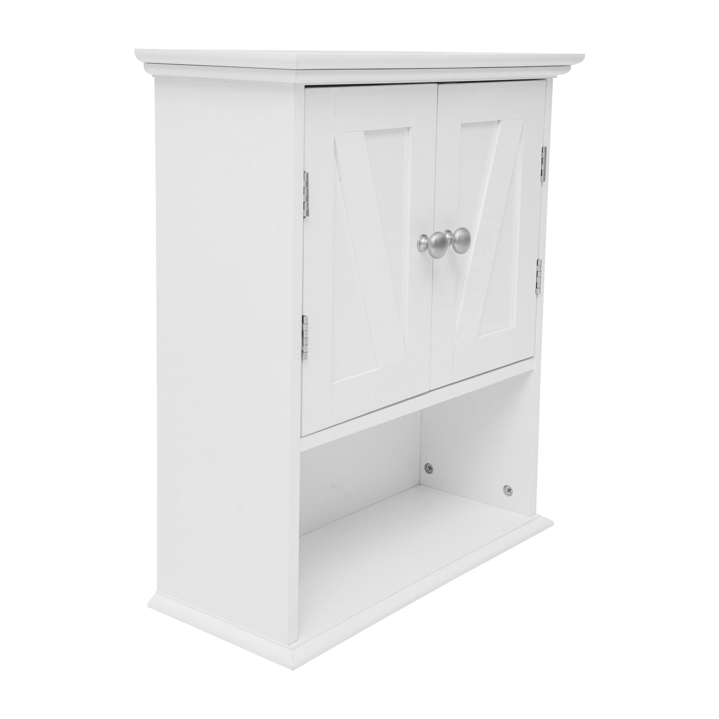 Dune Farmhouse Wall Mounted Bathroom Medicine Cabinet Storage Organizer with 2 Magnetic Closure Doors, Adjustable Shelf, and Lower Open Shelf in White White
