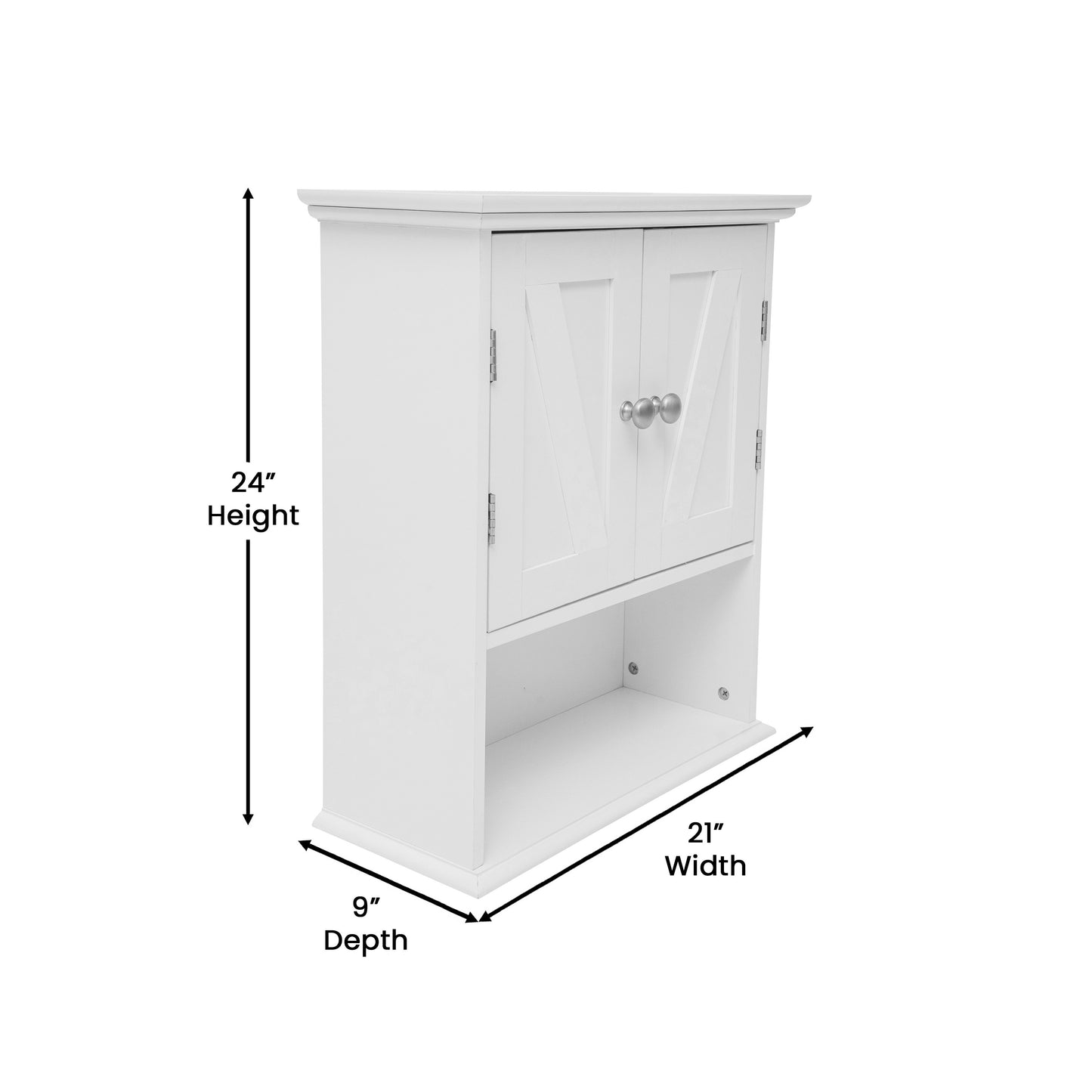 Dune Farmhouse Wall Mounted Bathroom Medicine Cabinet Storage Organizer with 2 Magnetic Closure Doors, Adjustable Shelf, and Lower Open Shelf in White White