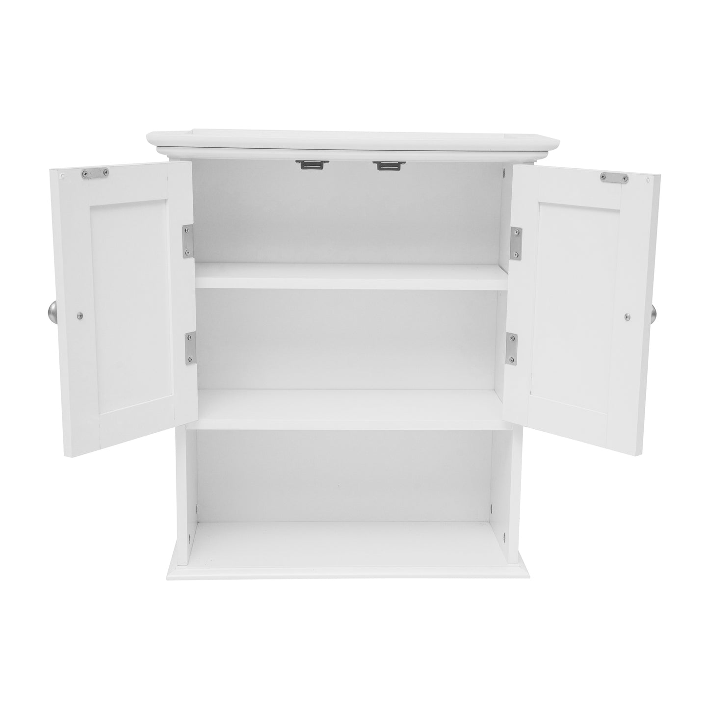 Dune Farmhouse Wall Mounted Bathroom Medicine Cabinet Storage Organizer with 2 Magnetic Closure Doors, Adjustable Shelf, and Lower Open Shelf in White White