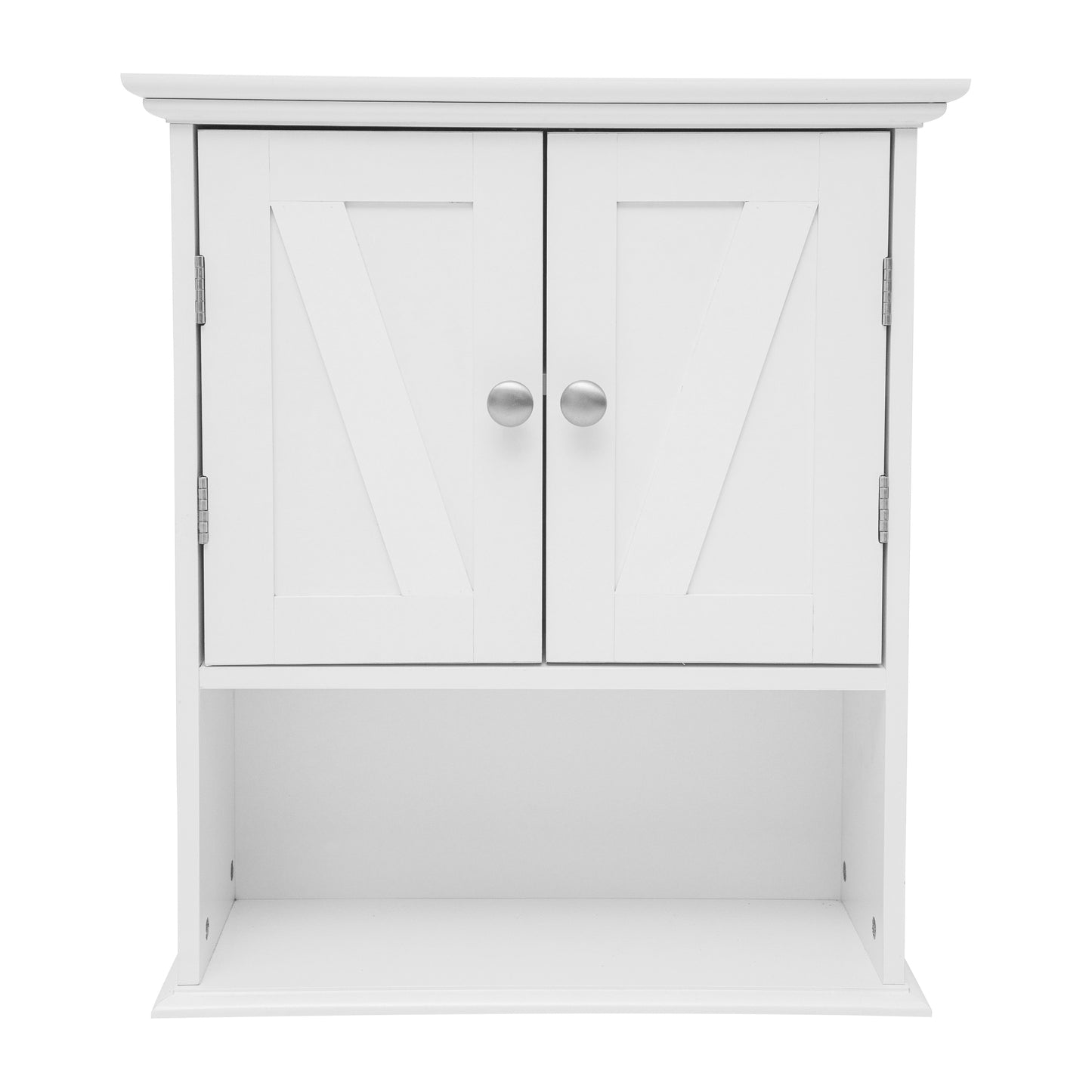Dune Farmhouse Wall Mounted Bathroom Medicine Cabinet Storage Organizer with 2 Magnetic Closure Doors, Adjustable Shelf, and Lower Open Shelf in White White
