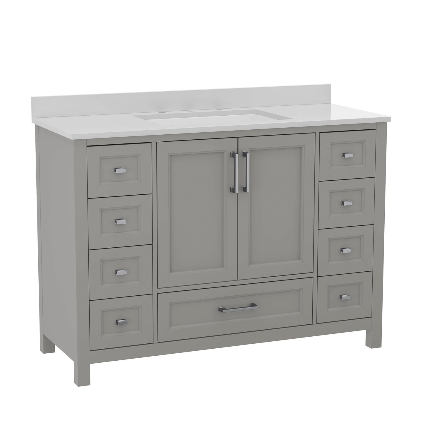 Vega 48 Inch Bathroom Vanity with Sink, Storage Cabinet with Soft Close Doors, and 9 Drawers, Carrara Marble Finish Countertop, Gray Gray
