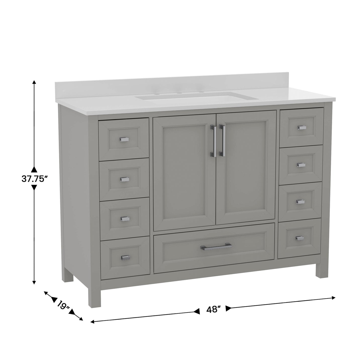 Vega 48 Inch Bathroom Vanity with Sink, Storage Cabinet with Soft Close Doors, and 9 Drawers, Carrara Marble Finish Countertop, Gray Gray