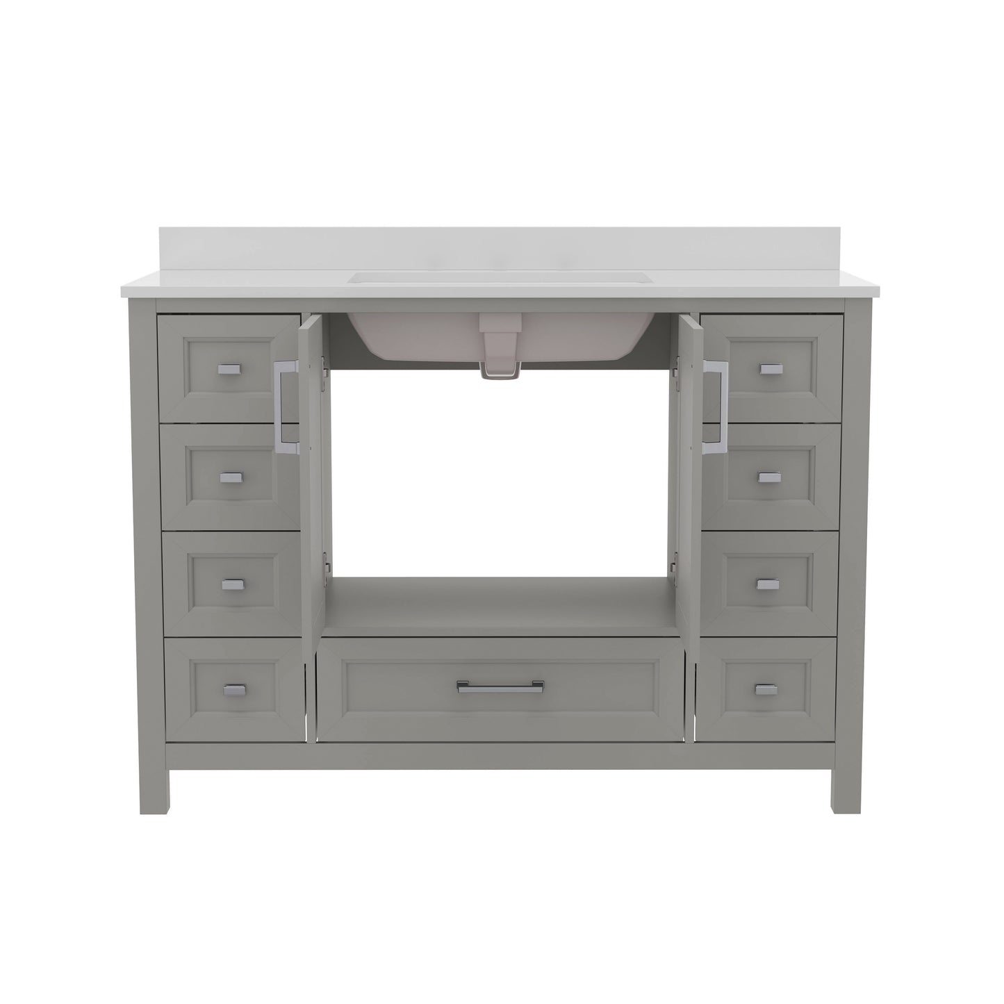 Vega 48 Inch Bathroom Vanity with Sink, Storage Cabinet with Soft Close Doors, and 9 Drawers, Carrara Marble Finish Countertop, Gray Gray