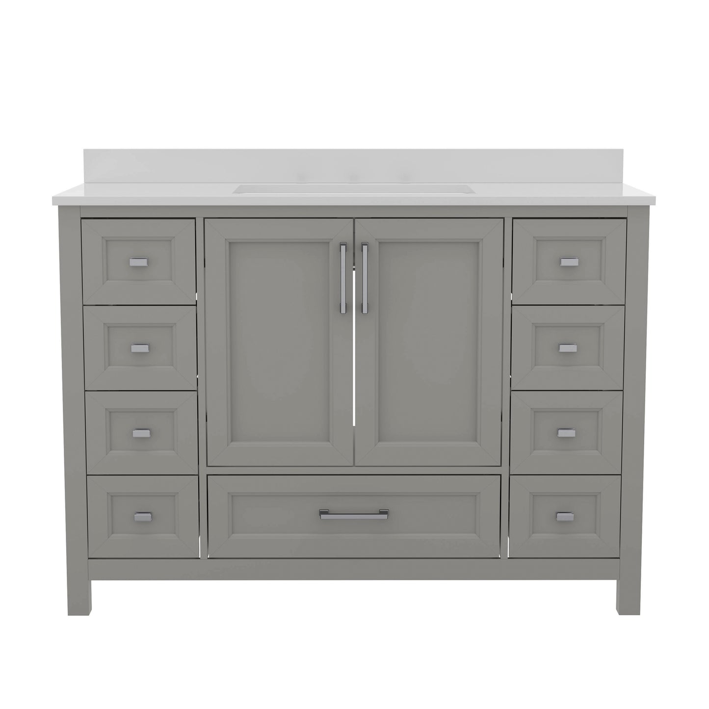 Vega 48 Inch Bathroom Vanity with Sink, Storage Cabinet with Soft Close Doors, and 9 Drawers, Carrara Marble Finish Countertop, Gray Gray