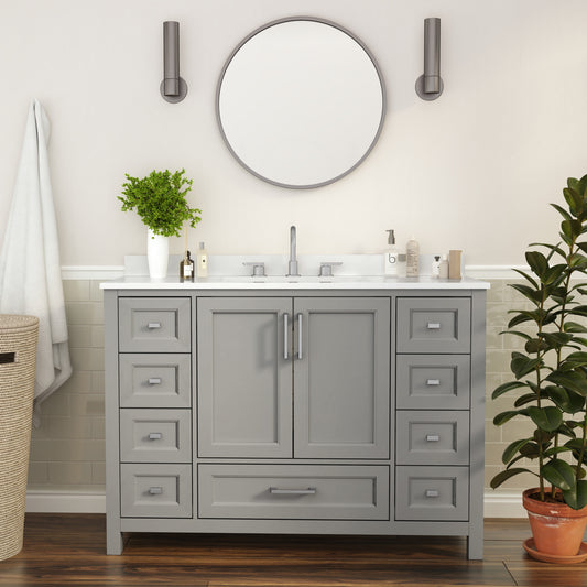 Vega 48 Inch Bathroom Vanity with Sink, Storage Cabinet with Soft Close Doors, and 9 Drawers, Carrara Marble Finish Countertop, Gray Gray FS-BN-2-48-GY-GG