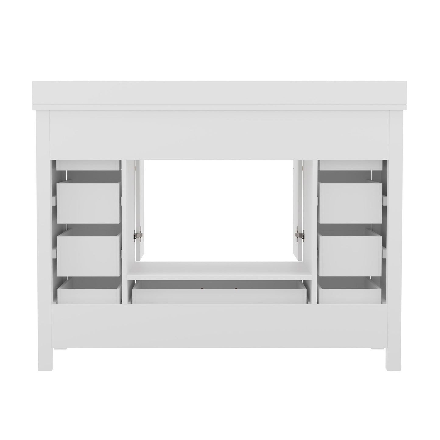 Vega 48 Inch Bathroom Vanity with Sink, Storage Cabinet with Soft Close Doors, and 9 Drawers, Carrara Marble Finish Countertop, White White
