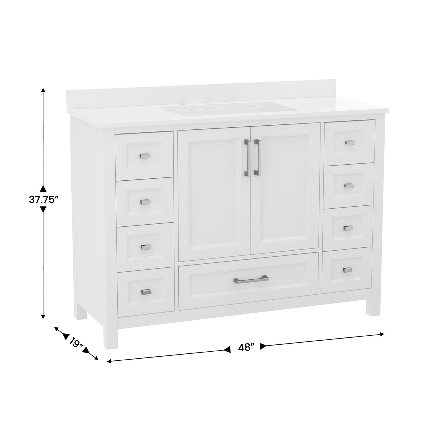 Vega 48 Inch Bathroom Vanity with Sink, Storage Cabinet with Soft Close Doors, and 9 Drawers, Carrara Marble Finish Countertop, White White