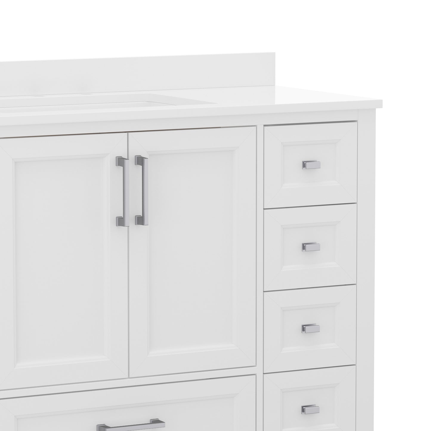 Vega 48 Inch Bathroom Vanity with Sink, Storage Cabinet with Soft Close Doors, and 9 Drawers, Carrara Marble Finish Countertop, White White