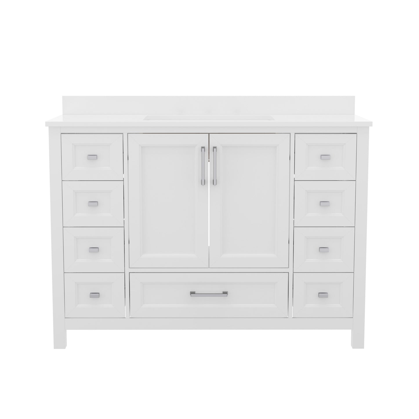 Vega 48 Inch Bathroom Vanity with Sink, Storage Cabinet with Soft Close Doors, and 9 Drawers, Carrara Marble Finish Countertop, White White