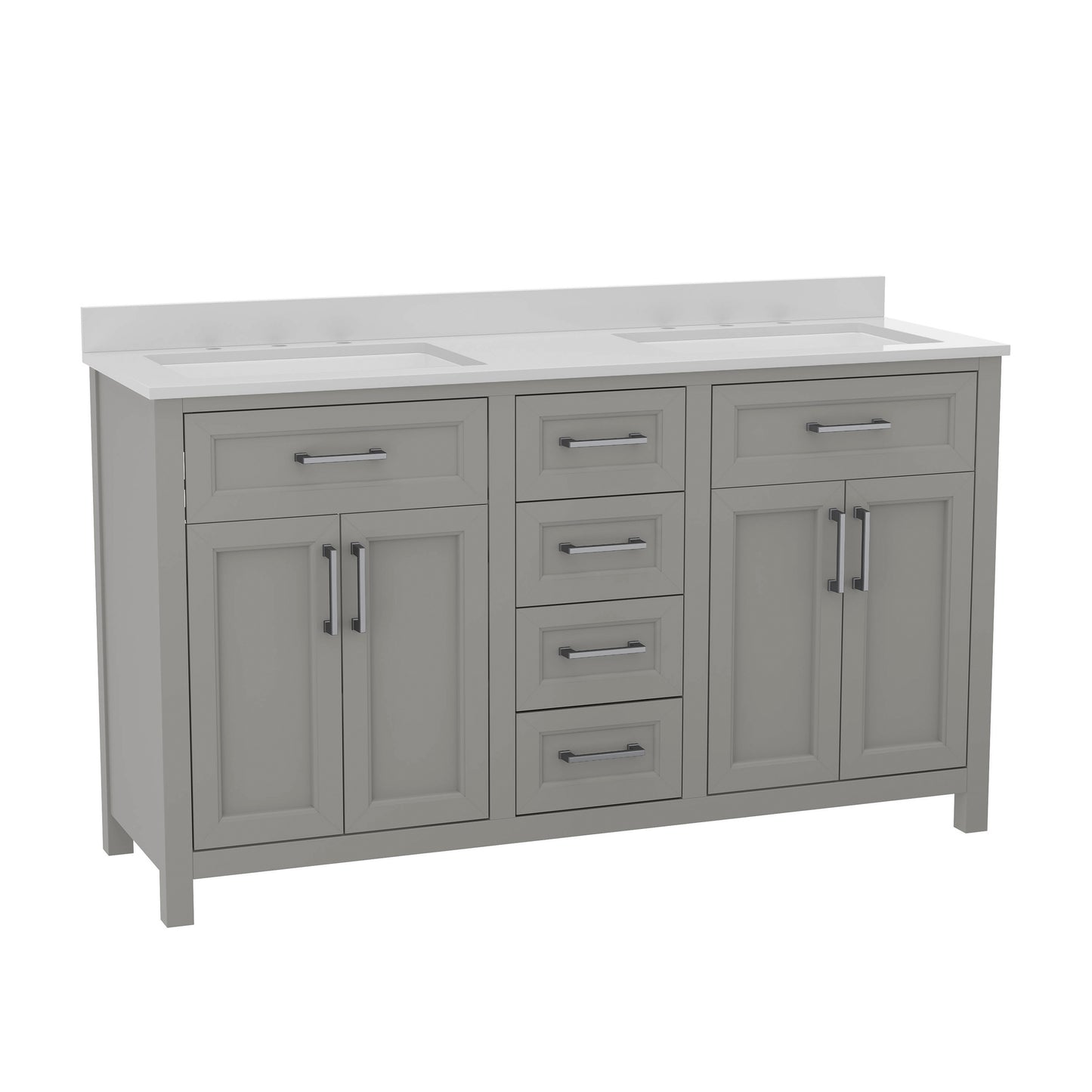Vega 60 Inch Bathroom Double Vanity with 2 Sinks, 2 Storage Cabinets with Soft Close Doors and 6 Drawers, Carrara Marble Finish Countertop, Gray Gray