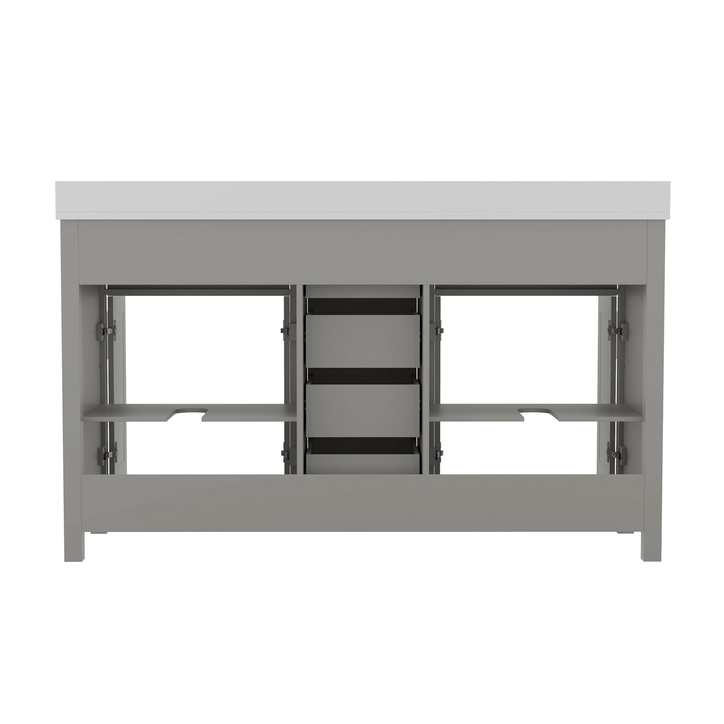 Vega 60 Inch Bathroom Double Vanity with 2 Sinks, 2 Storage Cabinets with Soft Close Doors and 6 Drawers, Carrara Marble Finish Countertop, Gray Gray