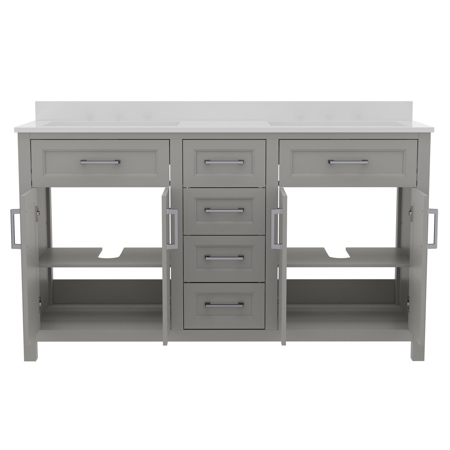 Vega 60 Inch Bathroom Double Vanity with 2 Sinks, 2 Storage Cabinets with Soft Close Doors and 6 Drawers, Carrara Marble Finish Countertop, Gray Gray