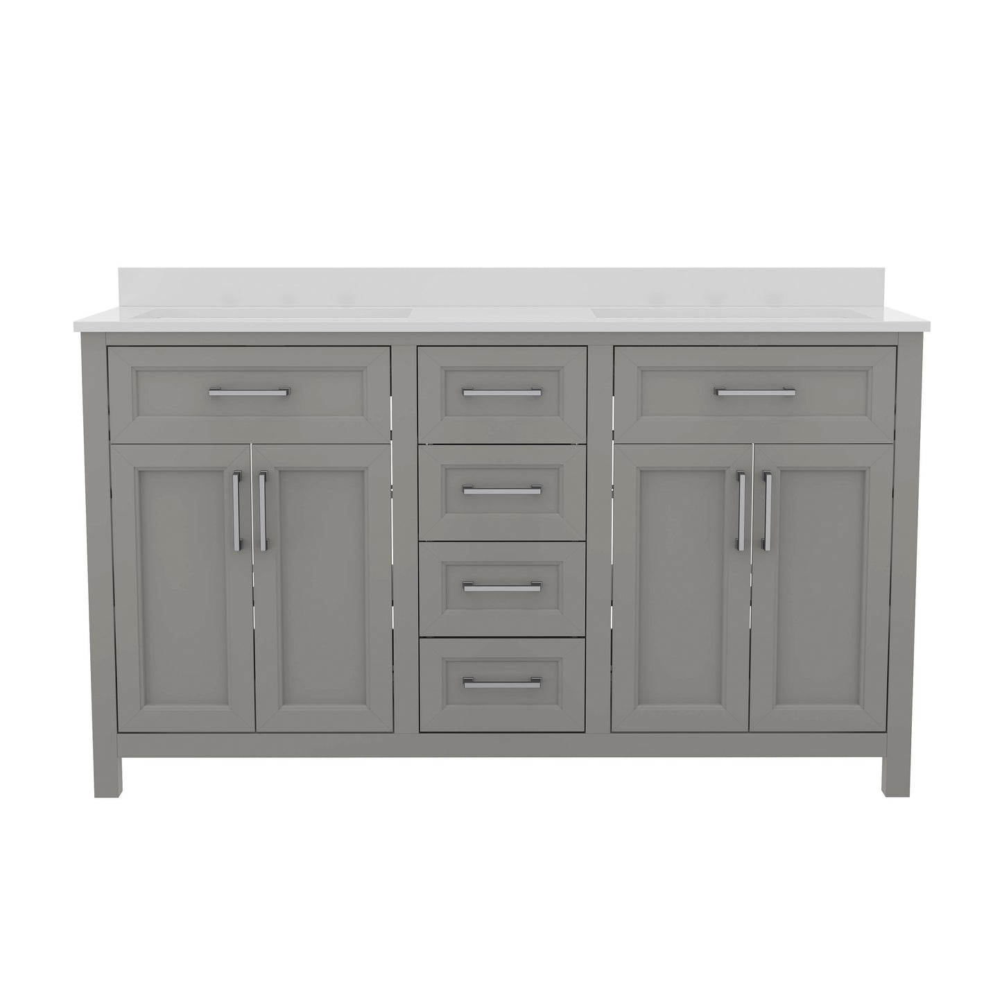 Vega 60 Inch Bathroom Double Vanity with 2 Sinks, 2 Storage Cabinets with Soft Close Doors and 6 Drawers, Carrara Marble Finish Countertop, Gray Gray
