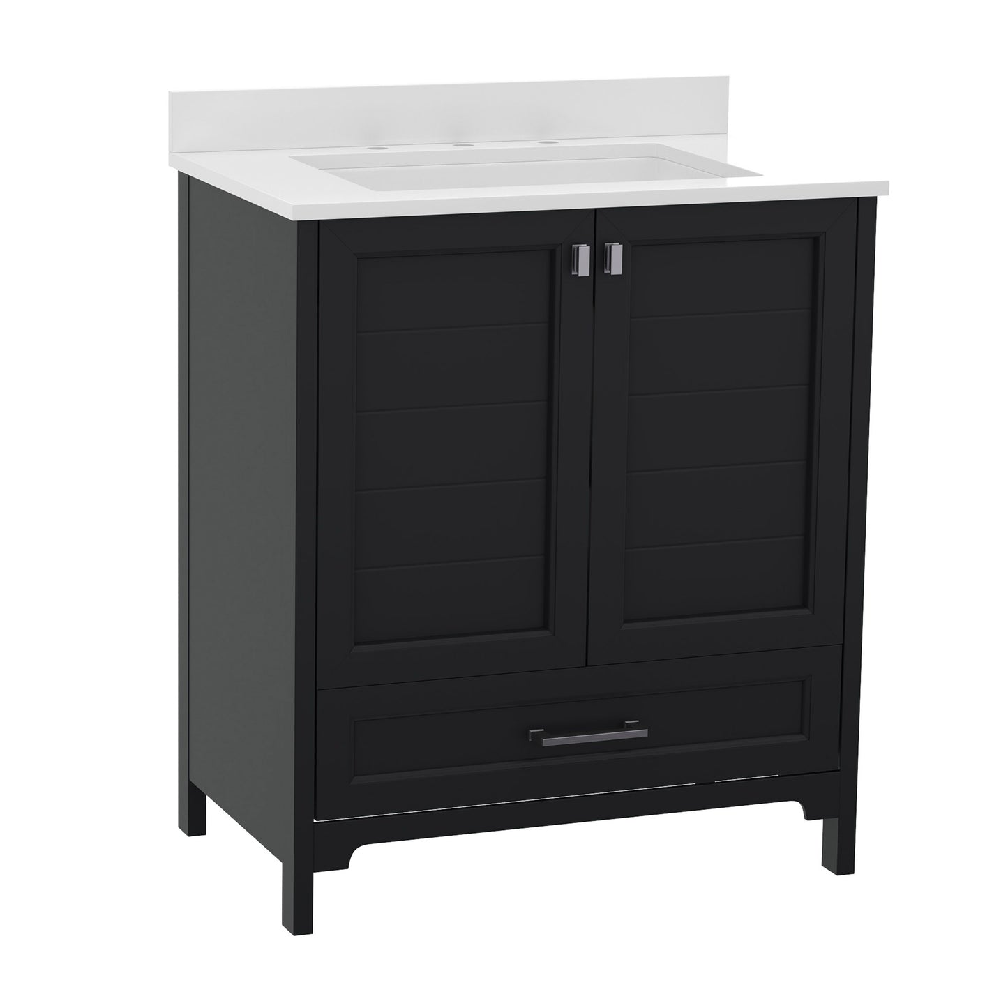 Haven 30 Inch Bathroom Vanity with Sink, Storage Cabinet with Soft Close Doors and Bottom Drawer, Carrara Marble Finish Countertop, Black Black FS-BN-4-30-KD-BK-GG