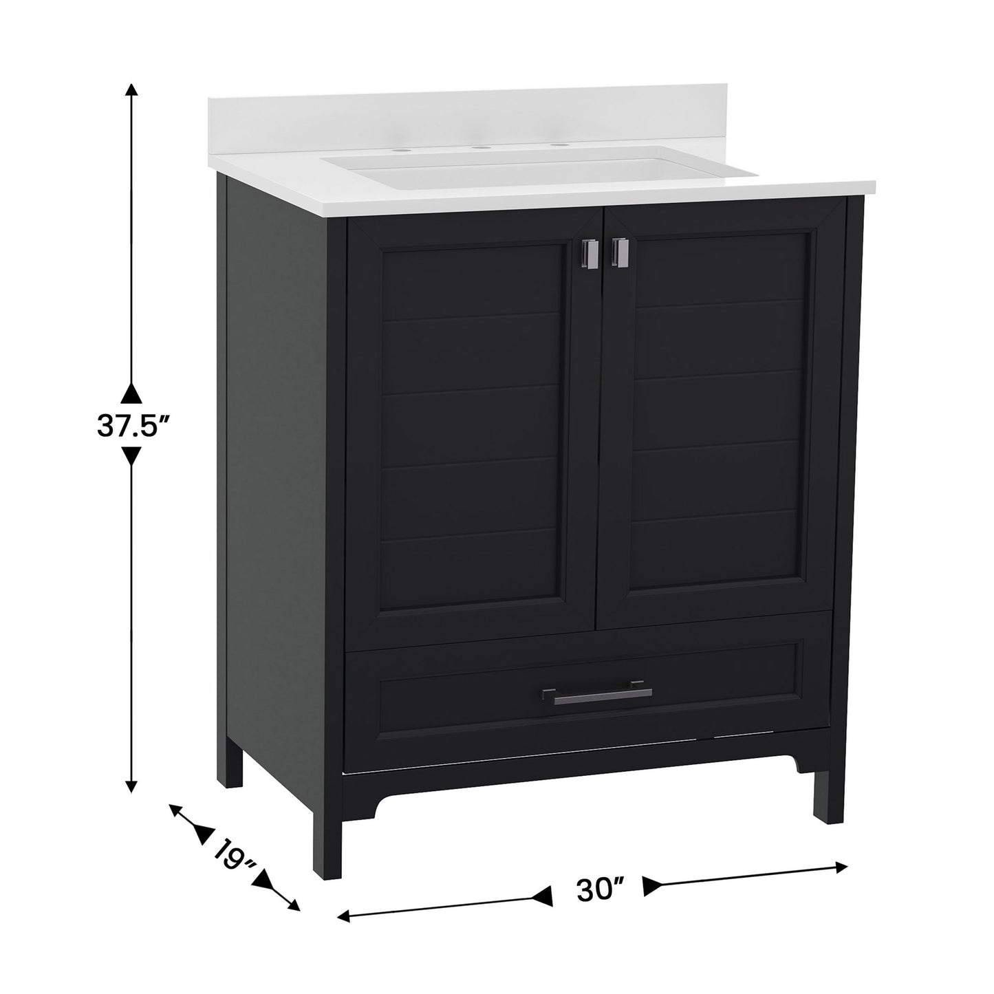Haven 30 Inch Bathroom Vanity with Sink, Storage Cabinet with Soft Close Doors and Bottom Drawer, Carrara Marble Finish Countertop, Black Black FS-BN-4-30-KD-BK-GG
