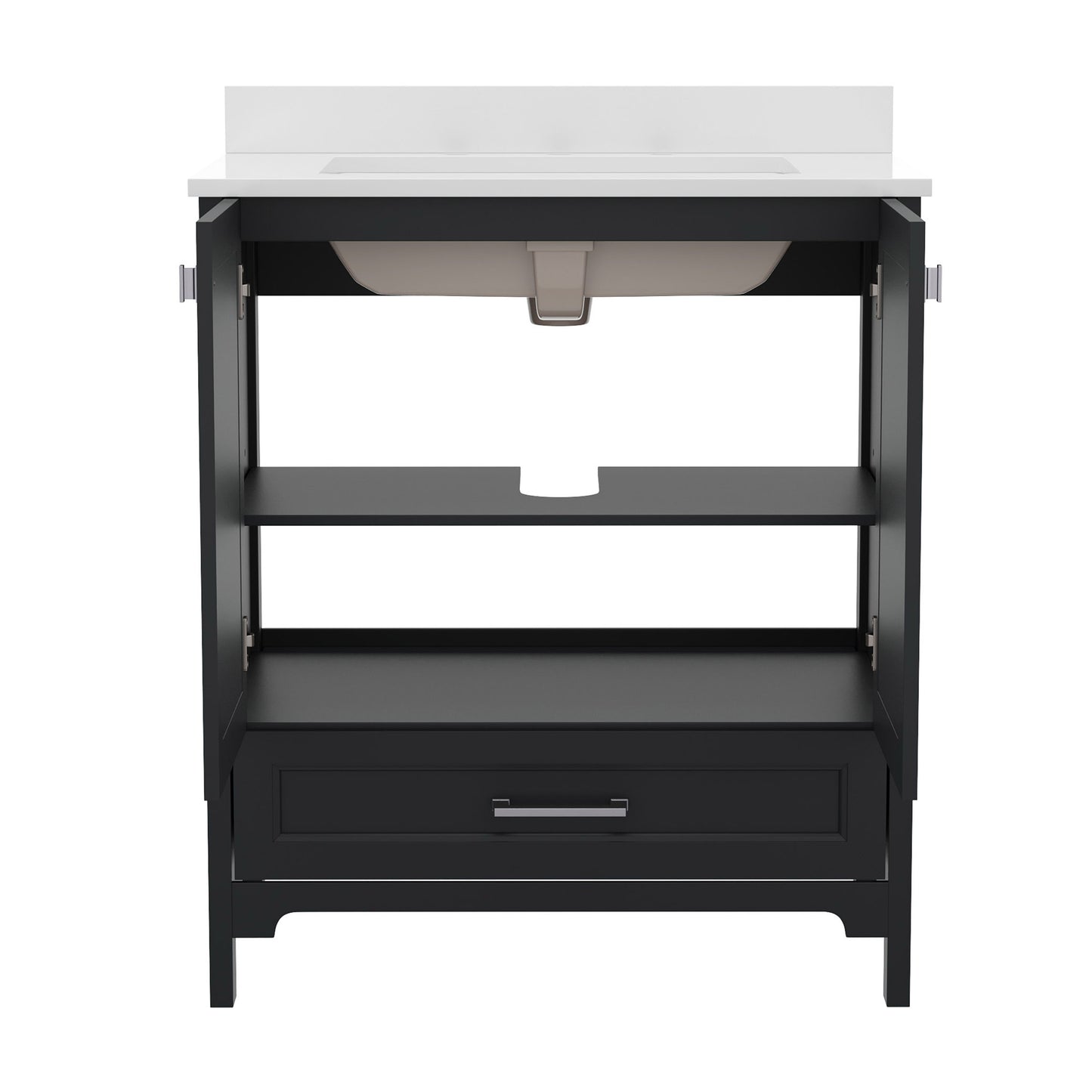 Haven 30 Inch Bathroom Vanity with Sink, Storage Cabinet with Soft Close Doors and Bottom Drawer, Carrara Marble Finish Countertop, Black Black FS-BN-4-30-KD-BK-GG