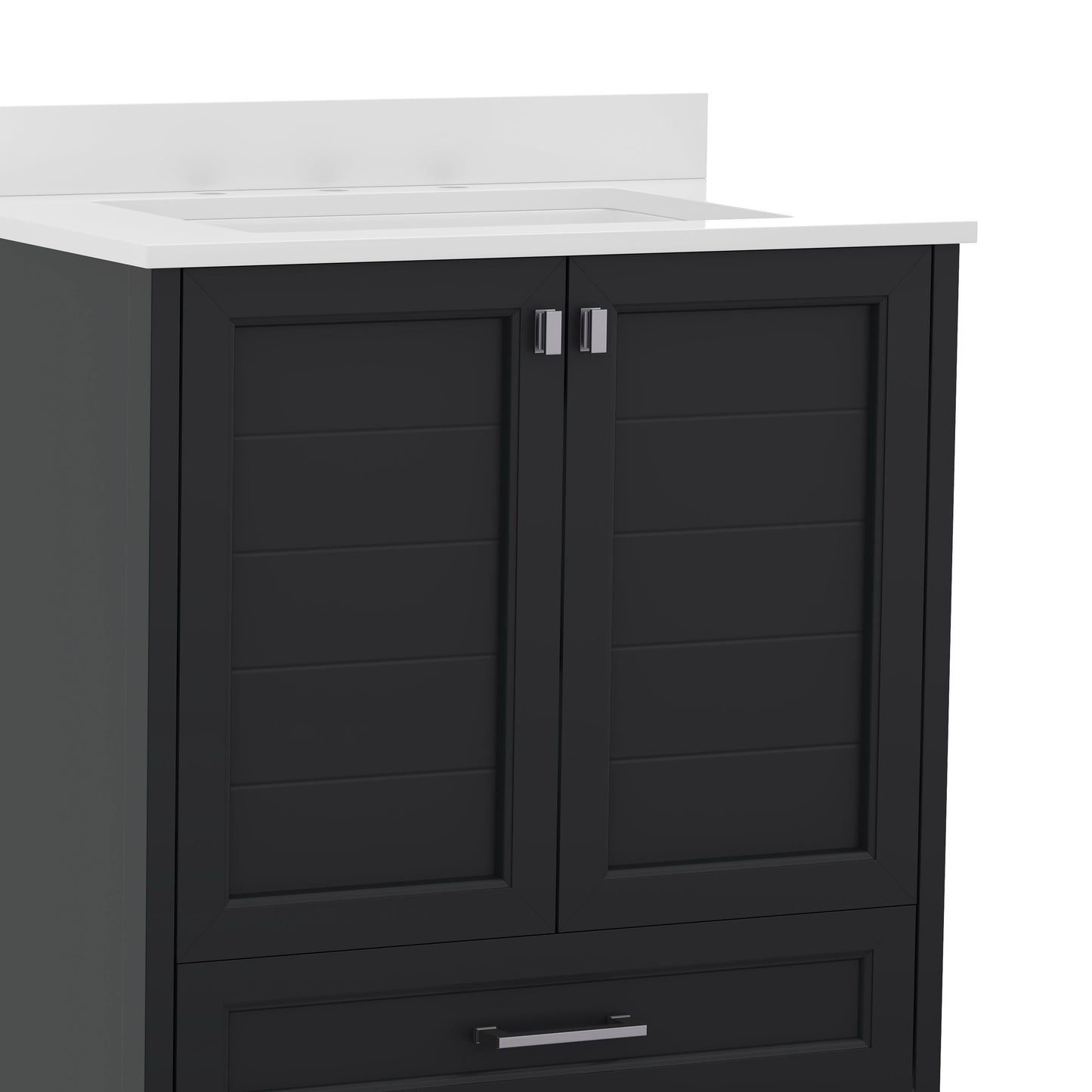 Haven 30 Inch Bathroom Vanity with Sink, Storage Cabinet with Soft Close Doors and Bottom Drawer, Carrara Marble Finish Countertop, Black Black FS-BN-4-30-KD-BK-GG