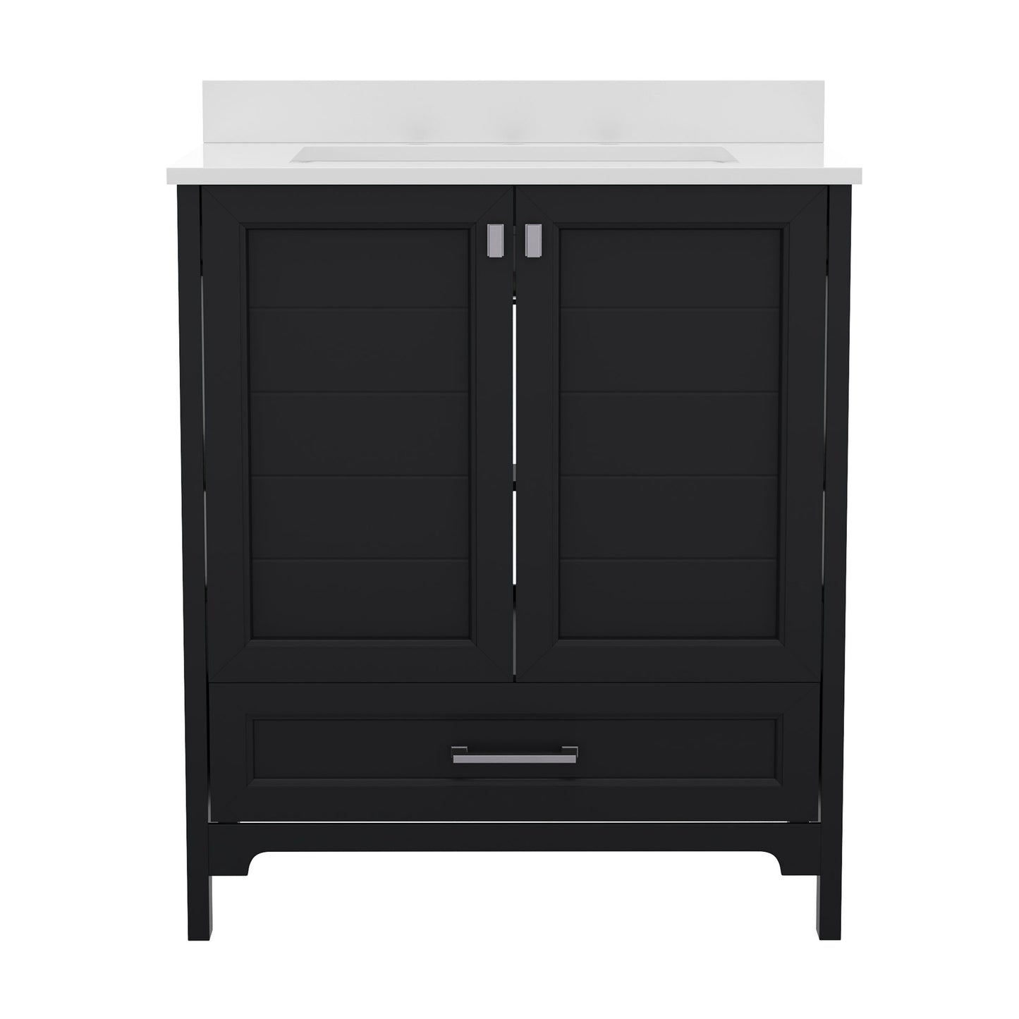 Haven 30 Inch Bathroom Vanity with Sink, Storage Cabinet with Soft Close Doors and Bottom Drawer, Carrara Marble Finish Countertop, Black Black FS-BN-4-30-KD-BK-GG