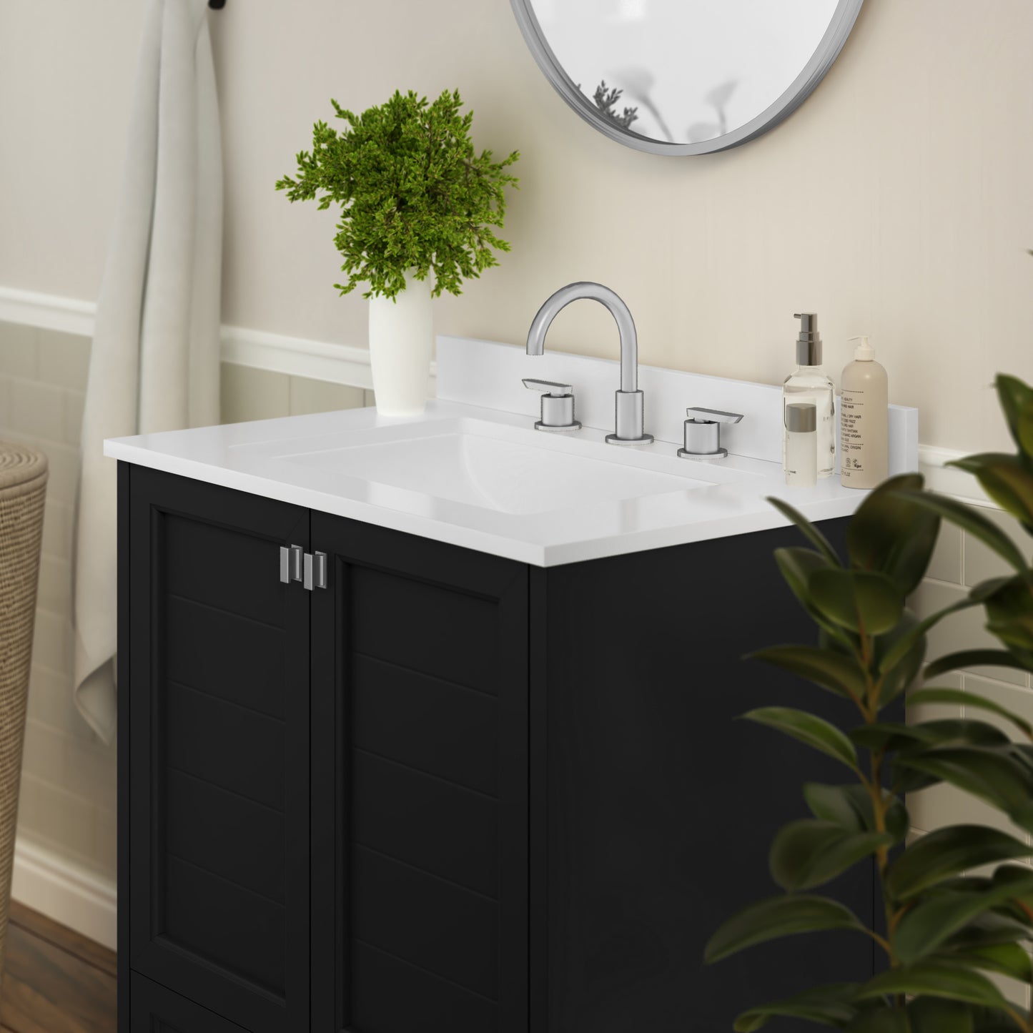 Haven 30 Inch Bathroom Vanity with Sink, Storage Cabinet with Soft Close Doors and Bottom Drawer, Carrara Marble Finish Countertop, Black Black FS-BN-4-30-KD-BK-GG