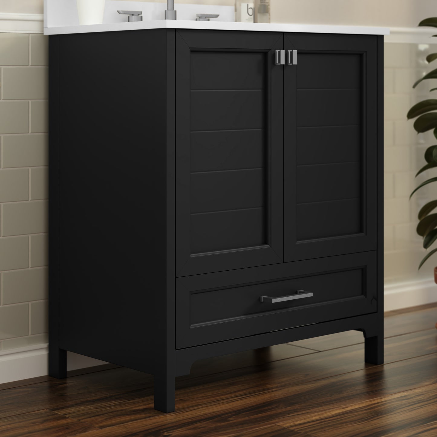 Haven 30 Inch Bathroom Vanity with Sink, Storage Cabinet with Soft Close Doors and Bottom Drawer, Carrara Marble Finish Countertop, Black Black FS-BN-4-30-KD-BK-GG