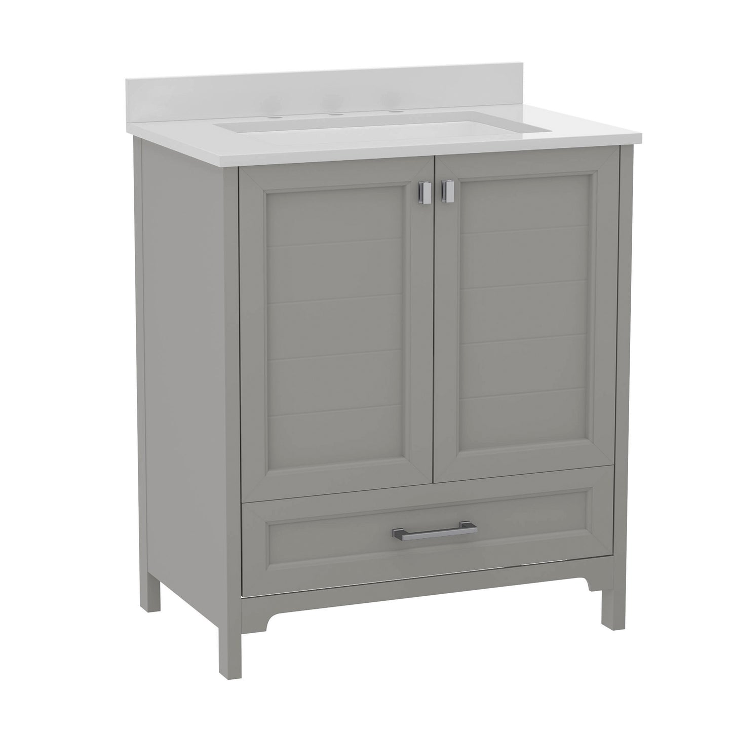 Haven 30 Inch Bathroom Vanity with Sink, Storage Cabinet with Soft Close Doors and Bottom Drawer, Carrara Marble Finish Countertop, Gray Gray