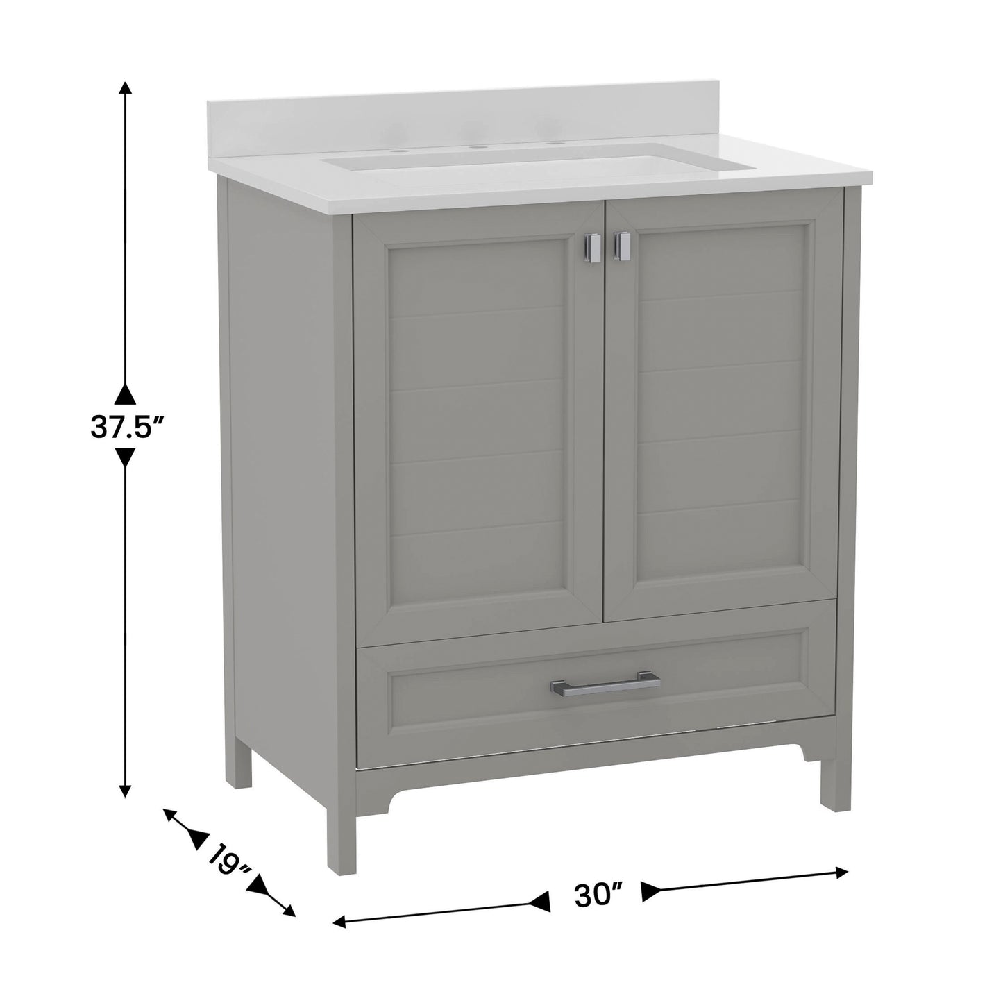 Haven 30 Inch Bathroom Vanity with Sink, Storage Cabinet with Soft Close Doors and Bottom Drawer, Carrara Marble Finish Countertop, Gray Gray