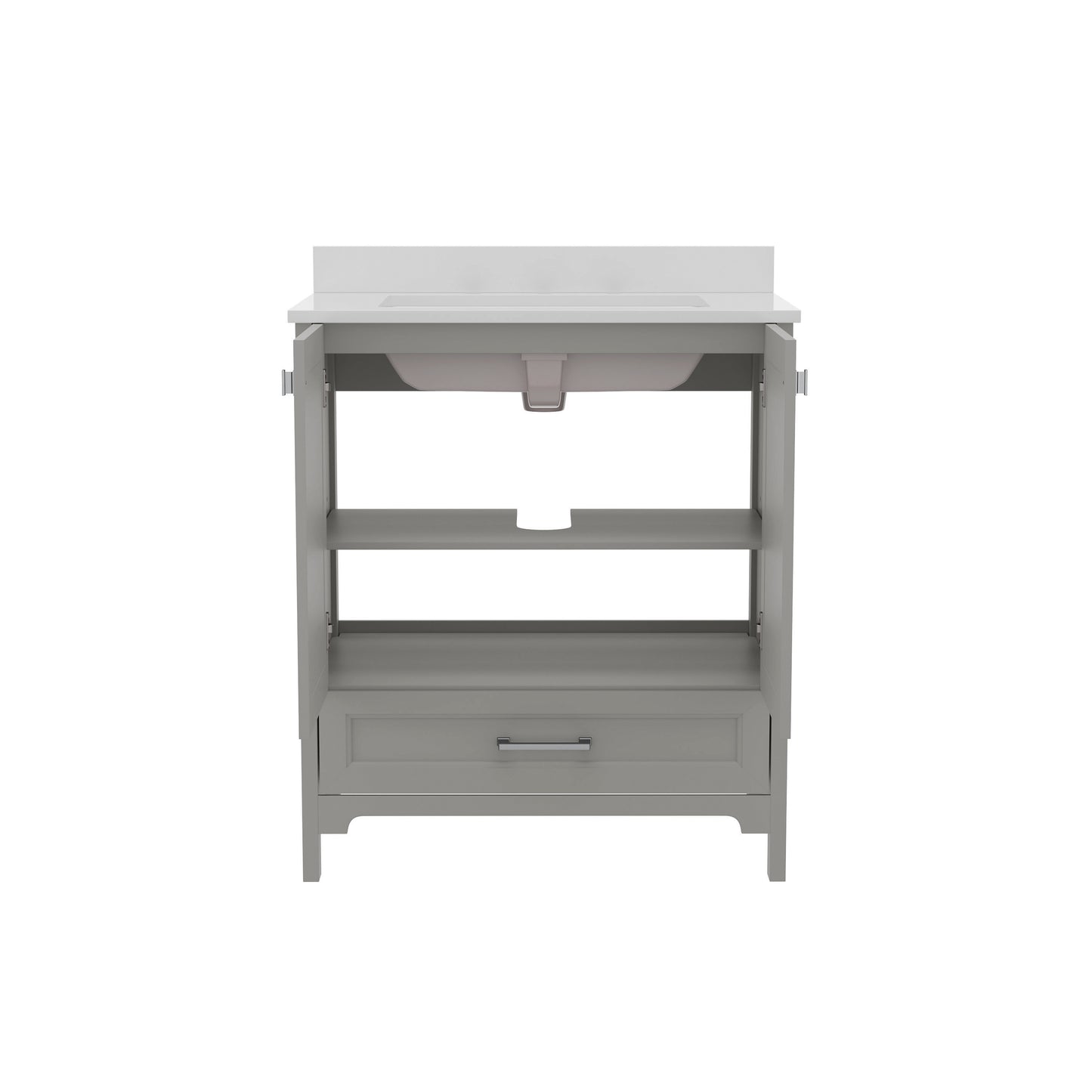Haven 30 Inch Bathroom Vanity with Sink, Storage Cabinet with Soft Close Doors and Bottom Drawer, Carrara Marble Finish Countertop, Gray Gray