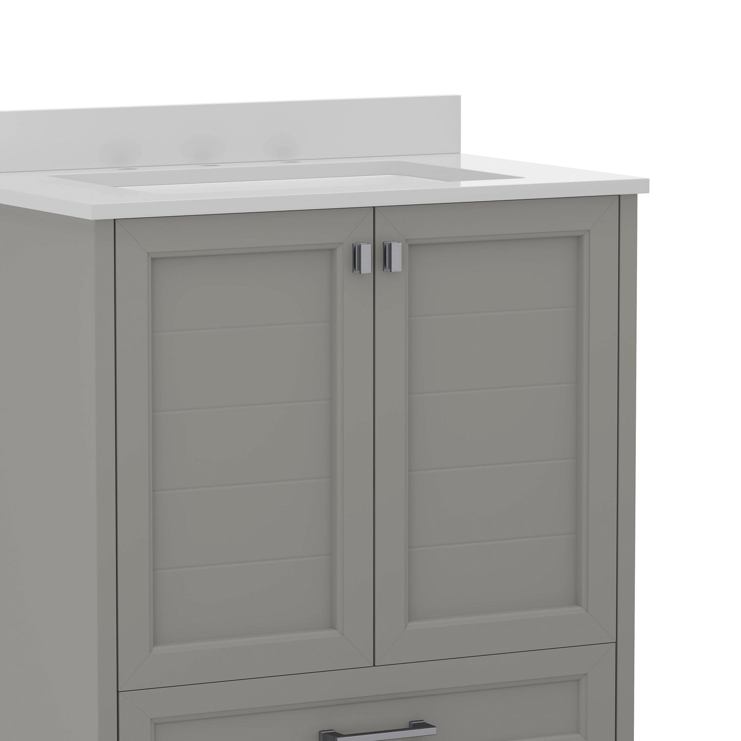Haven 30 Inch Bathroom Vanity with Sink, Storage Cabinet with Soft Close Doors and Bottom Drawer, Carrara Marble Finish Countertop, Gray Gray