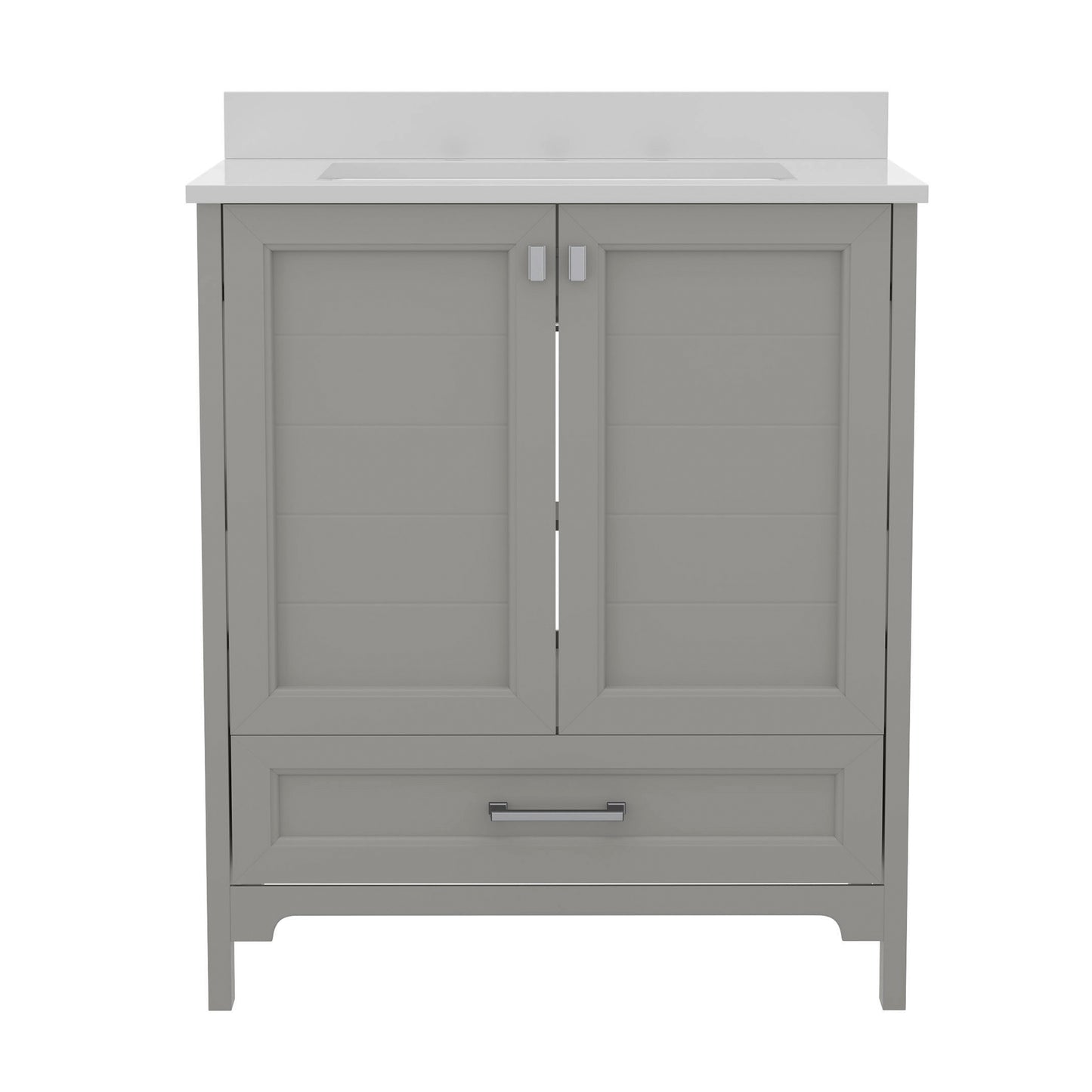 Haven 30 Inch Bathroom Vanity with Sink, Storage Cabinet with Soft Close Doors and Bottom Drawer, Carrara Marble Finish Countertop, Gray Gray